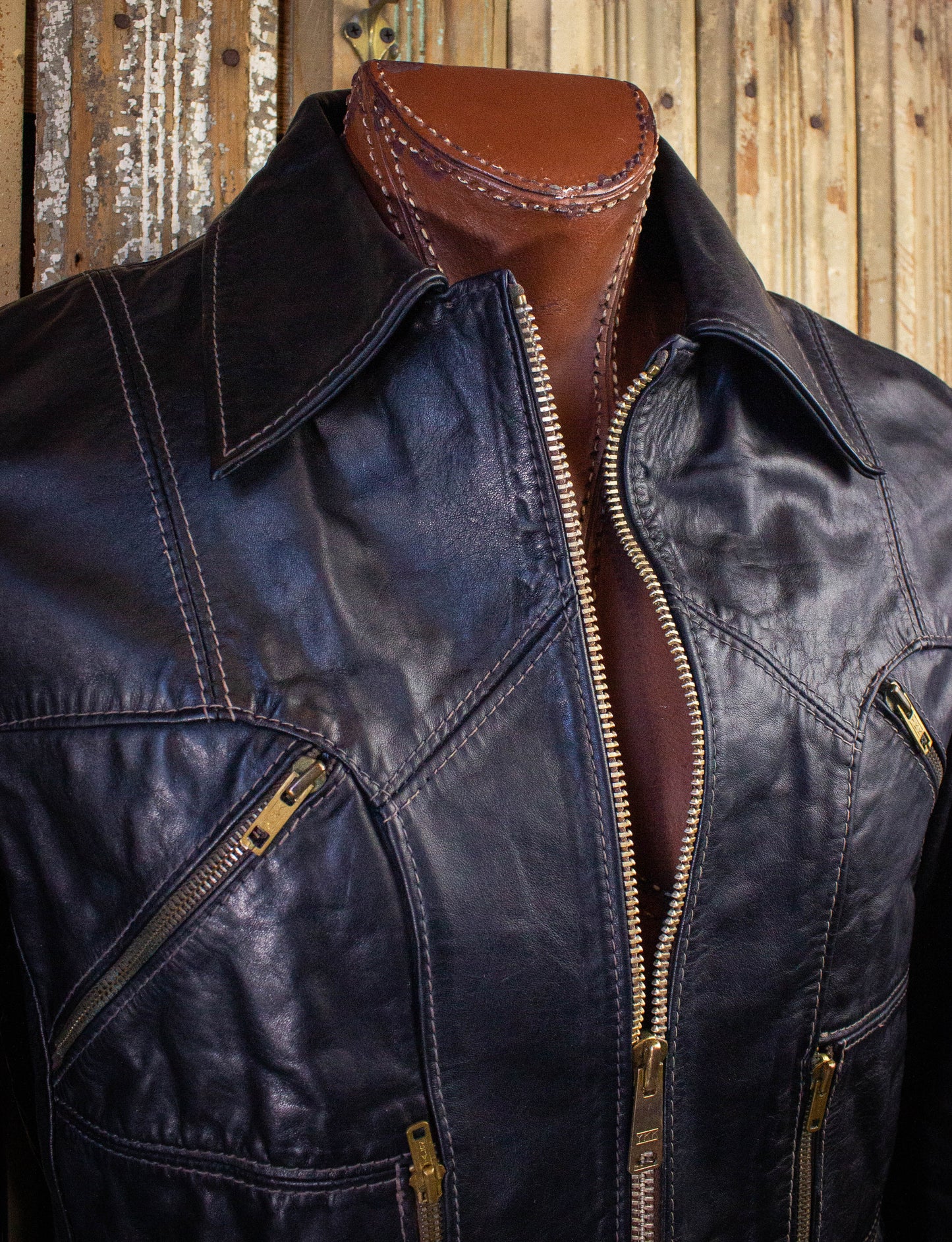 Vintage East West Musical Instruments Leather Jacket 70s Black Large