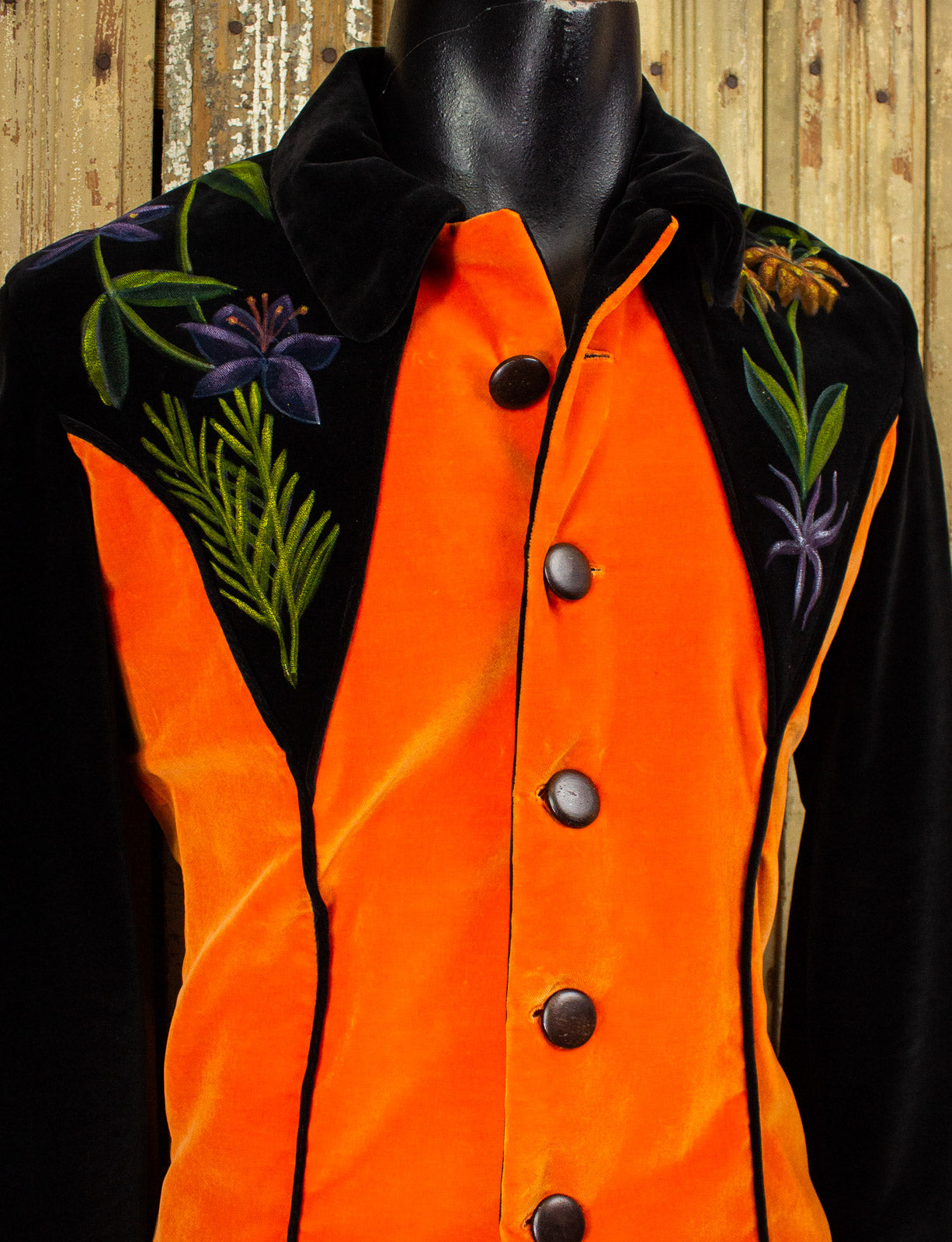 Vintage East West Musical Instruments Hand Painted Velvet Jacket 70s Small