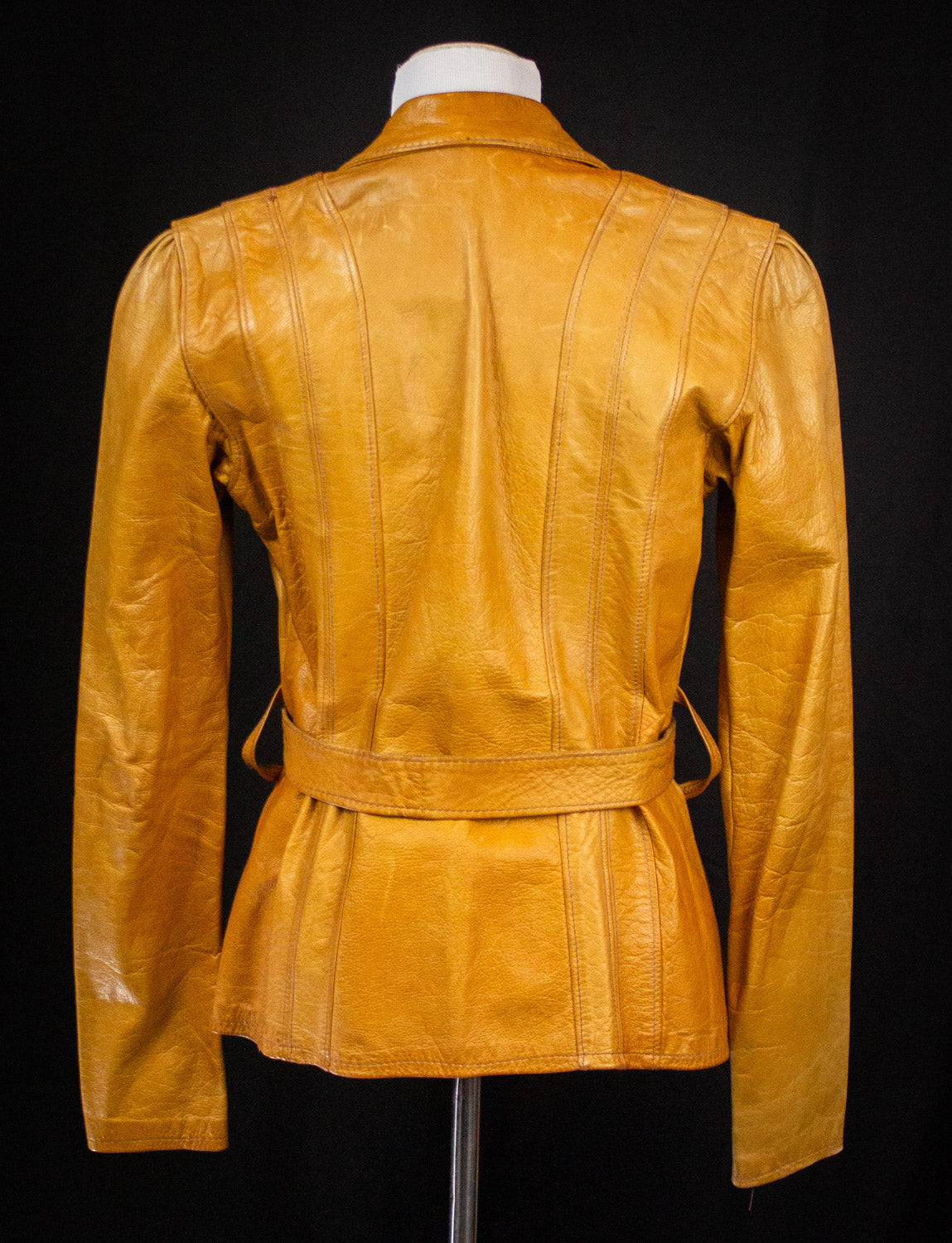 Vintage Women's East West Musical Instruments Tan Leather Jacket with Belt 70s Small