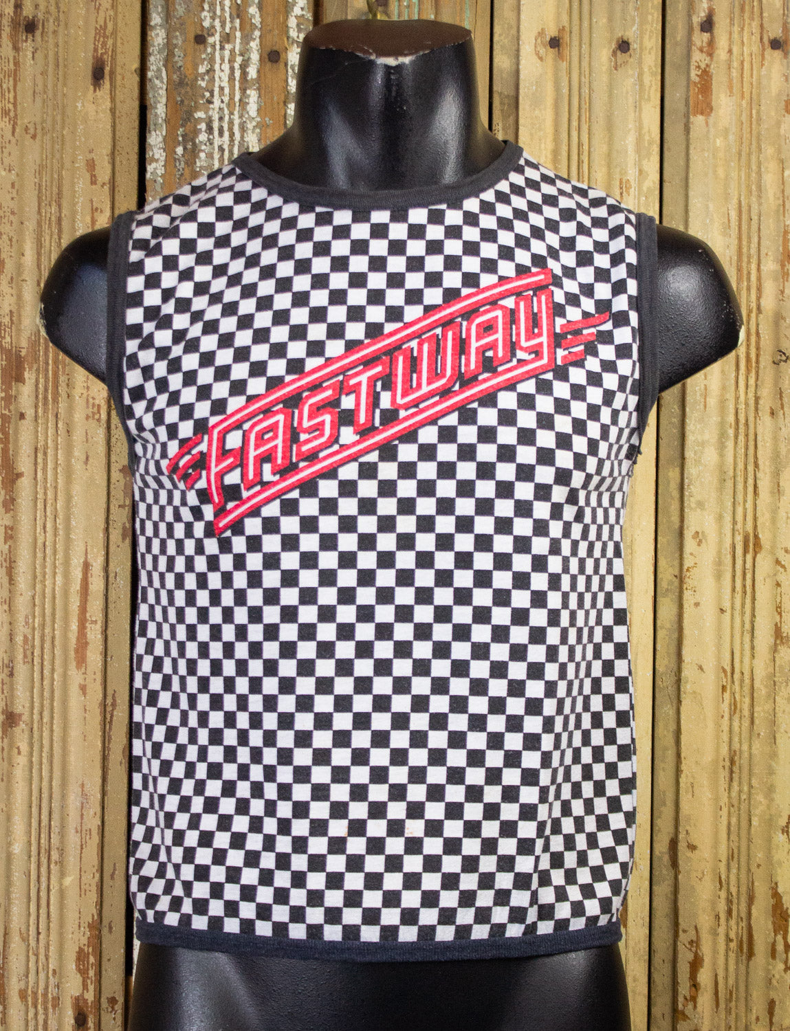 Vintage Fastway Checkered Print Concert Muscle T Shirt 1983 Small