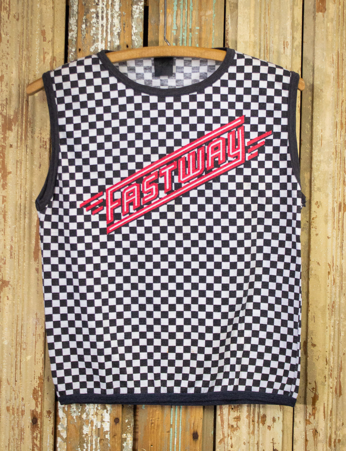 Vintage Fastway Checkered Print Concert Muscle T Shirt 1983 Small