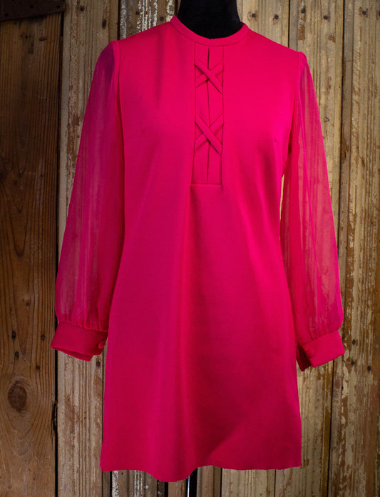 Vintage Fuchsia Sheer Sleeve Mini Dress 1970s M