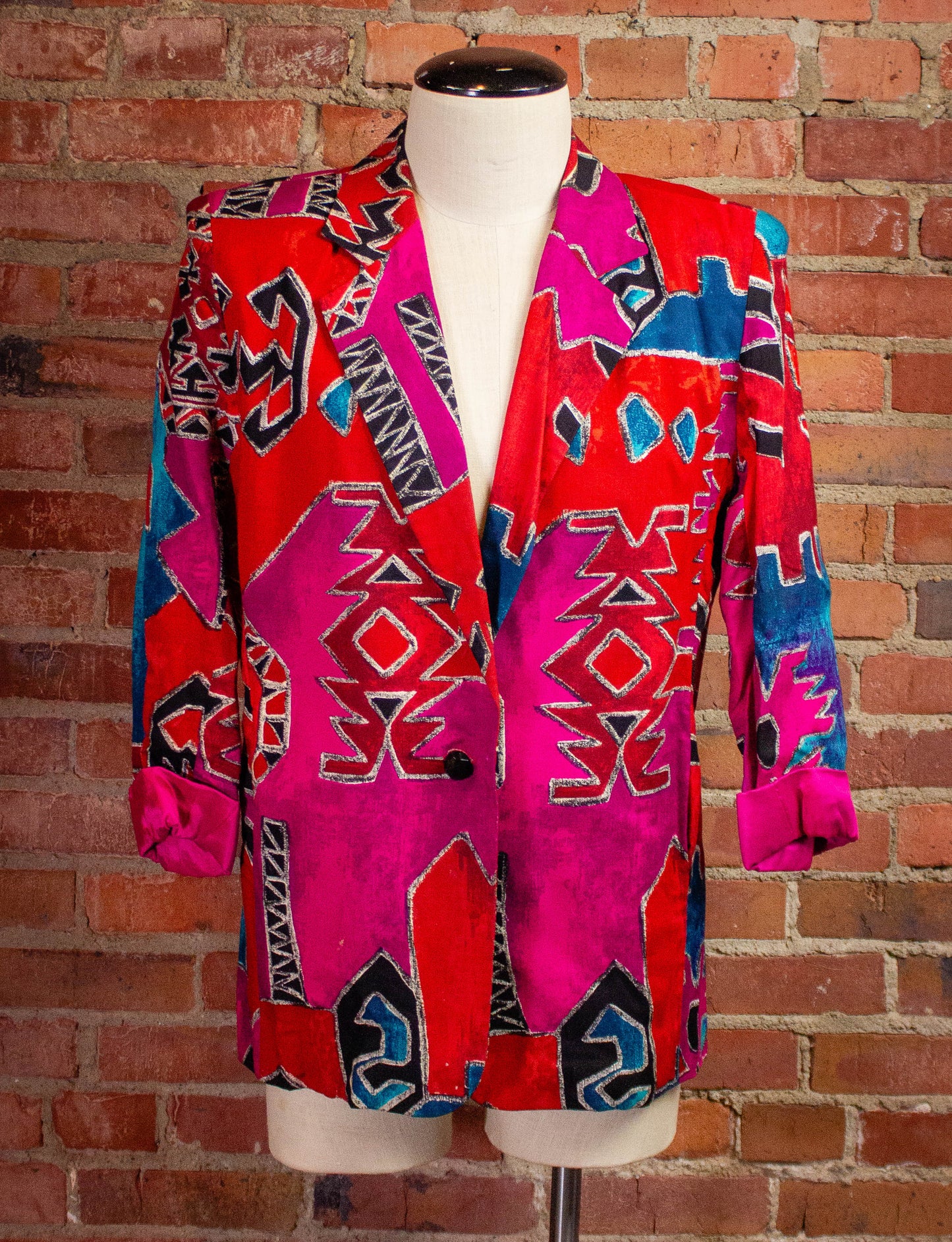 Vintage Giancarlo Ferrari Aztec Pattern Blazer 80s Large