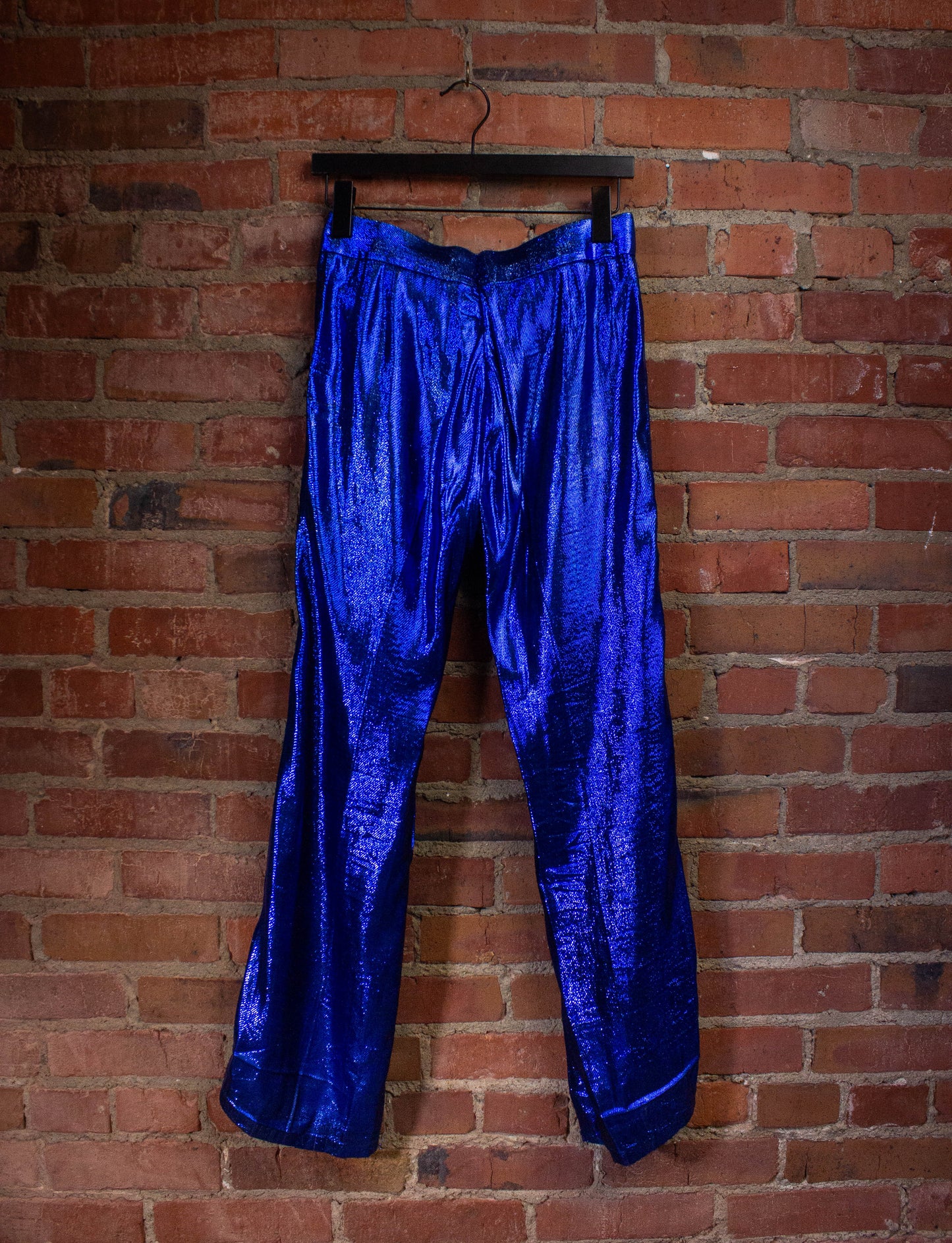 Vintage Granny Takes A Trip Blue Lamé Pants 70s 28x30