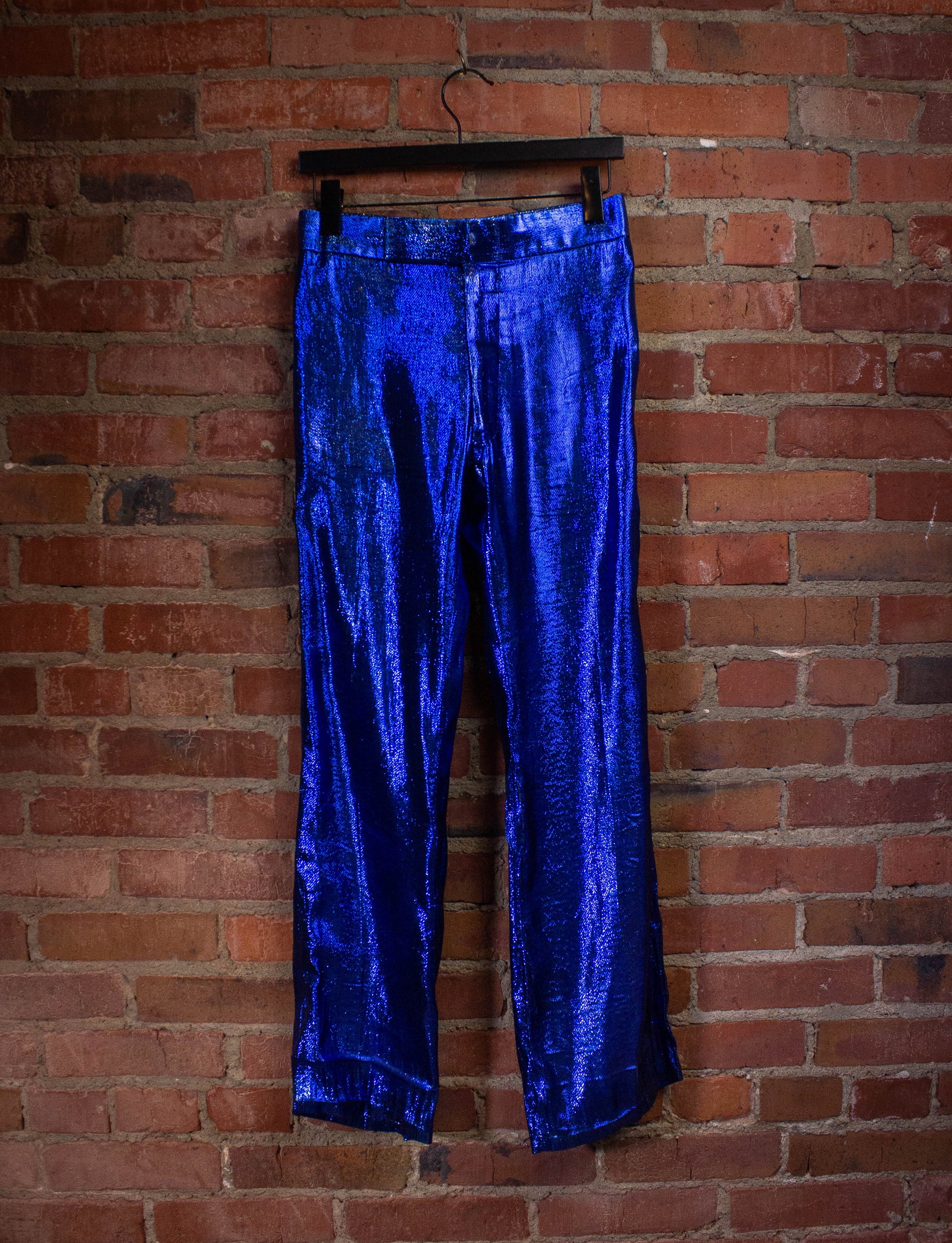 Vintage Granny Takes A Trip Blue Lamé Pants 70s 28x30