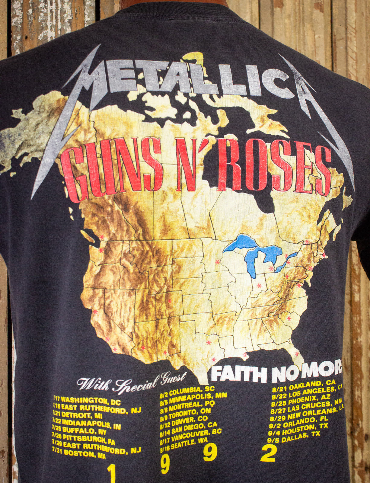 Vintage Guns n Roses Metallica US Tour Concert T Shirt 1992 Black Large 