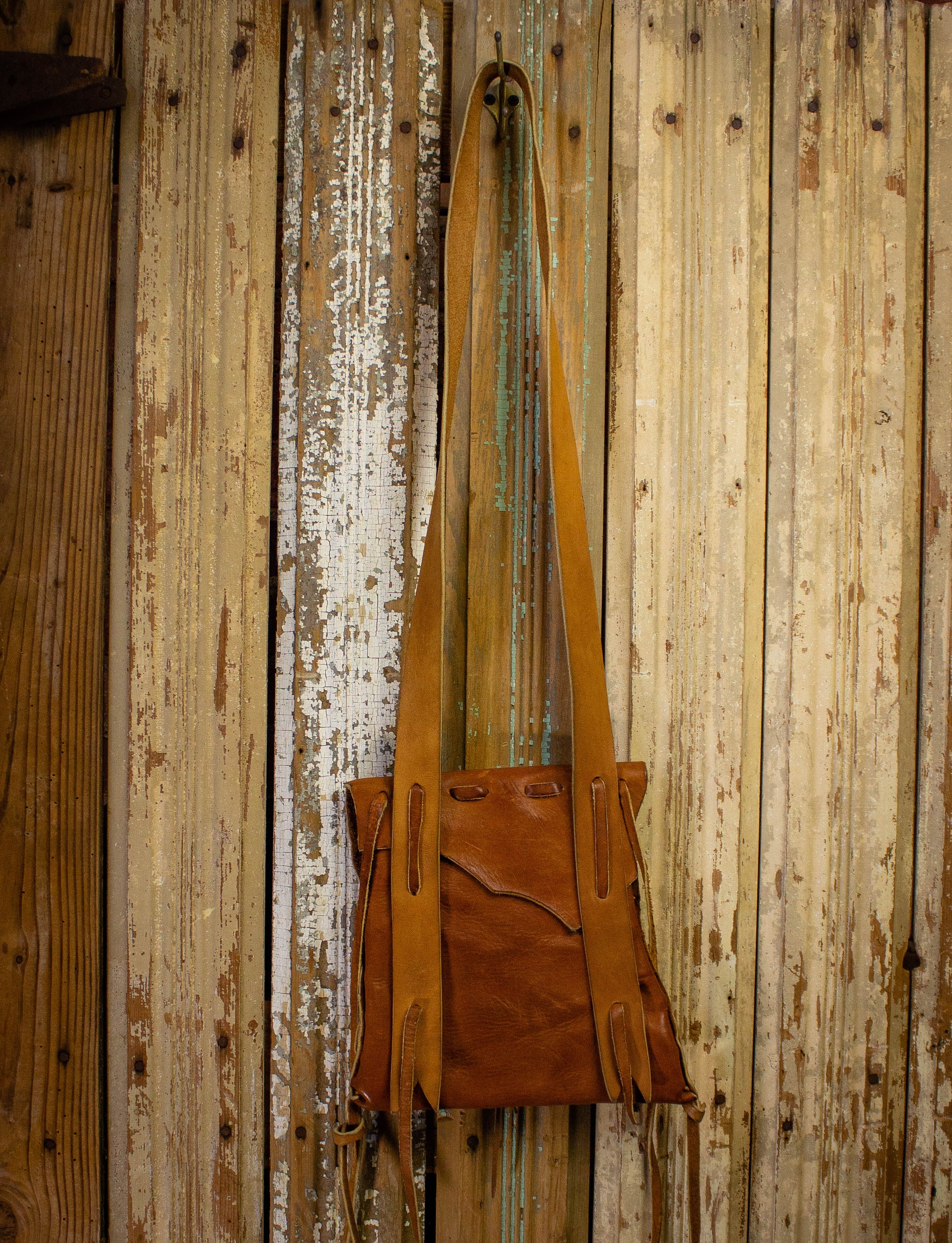 Vintage 70s Hand Painted Fringe Leather Brown Satchel