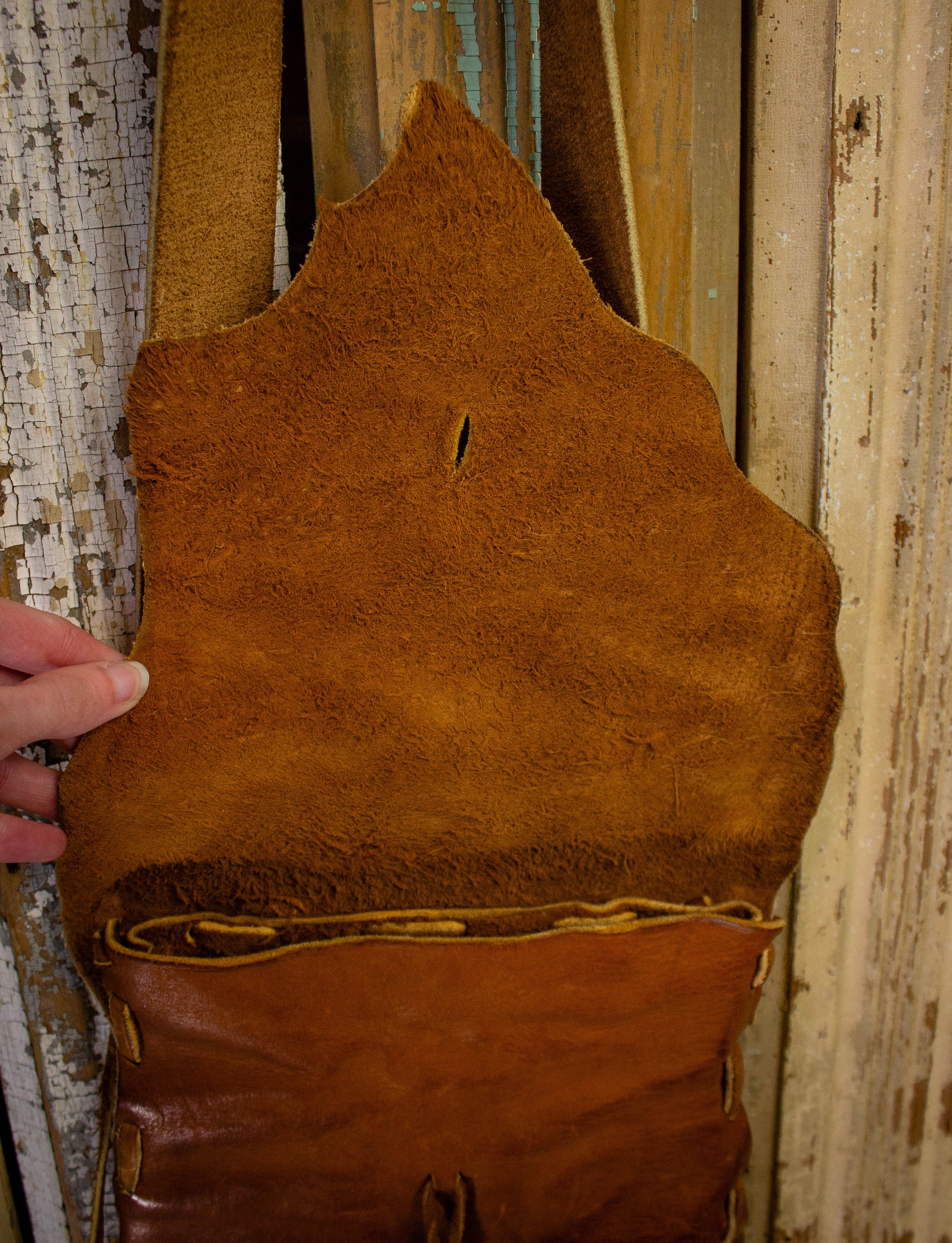 Vintage 70s Hand Painted Fringe Leather Brown Satchel