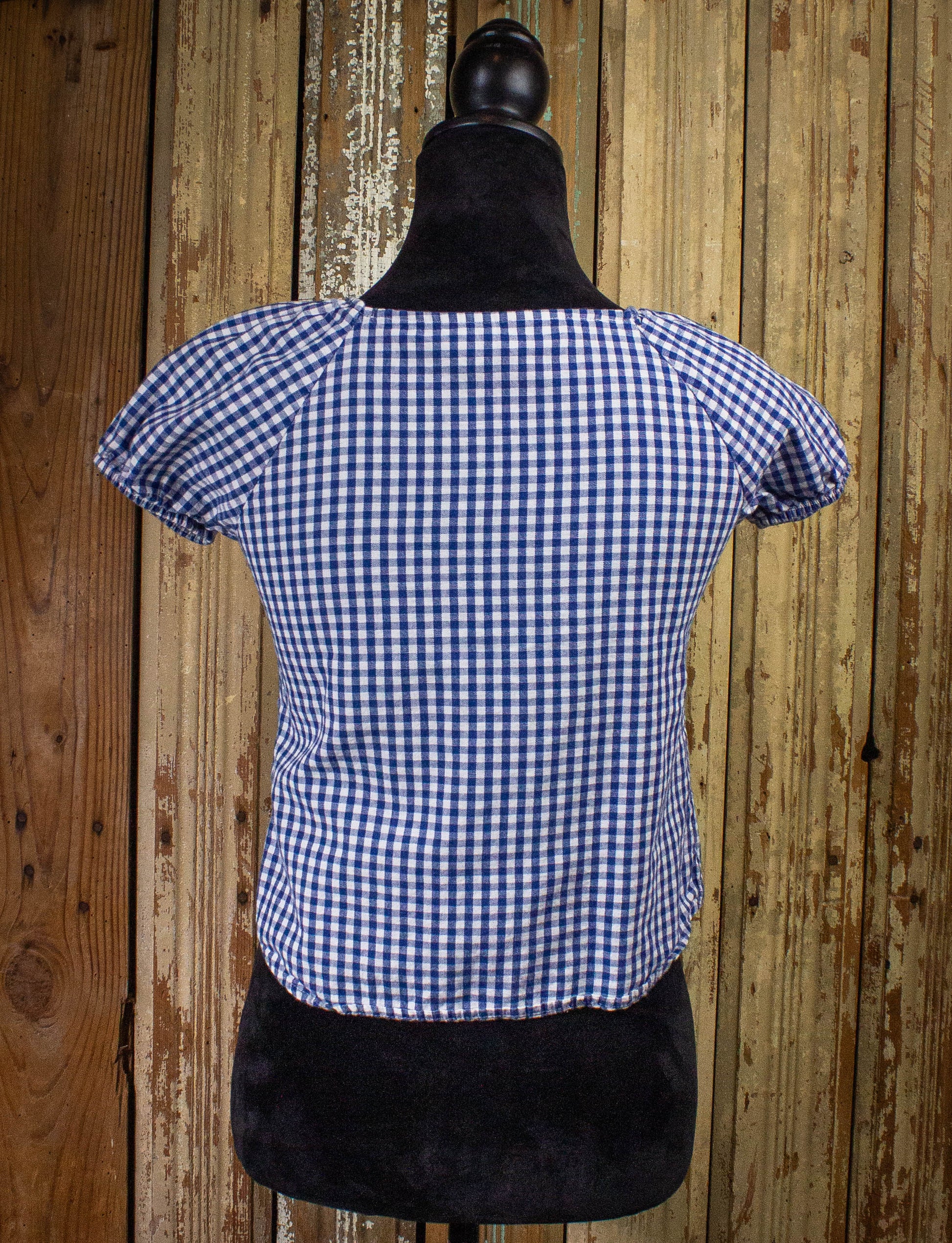 Vintage Hang Ten Plaid Blouse 70s White/Blue XS