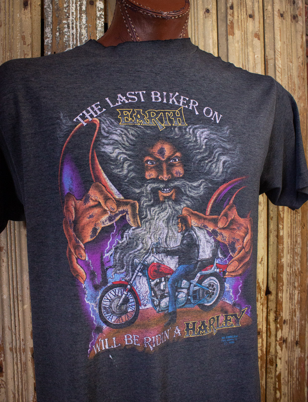 Vintage Harley Davidson Last Biker On Earth Graphic T Shirt 1990 Black XL