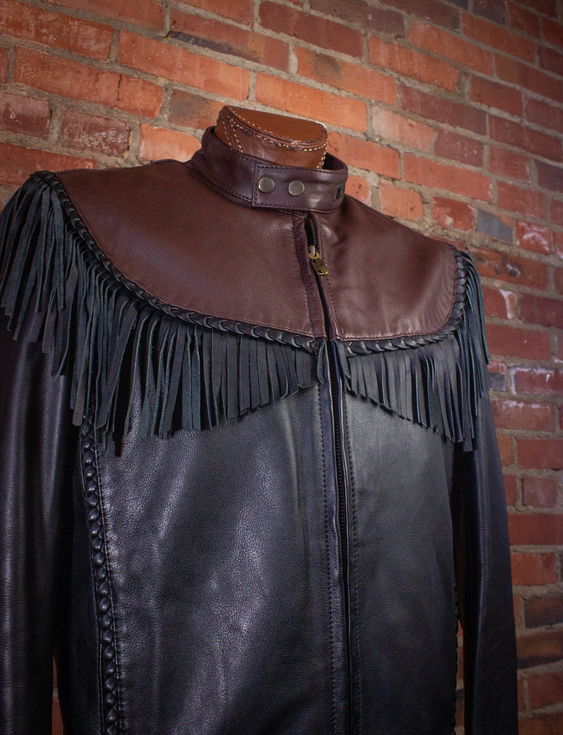 Vintage Harley Davidson Willie G Leather Fringe Jacket Black/Red XL