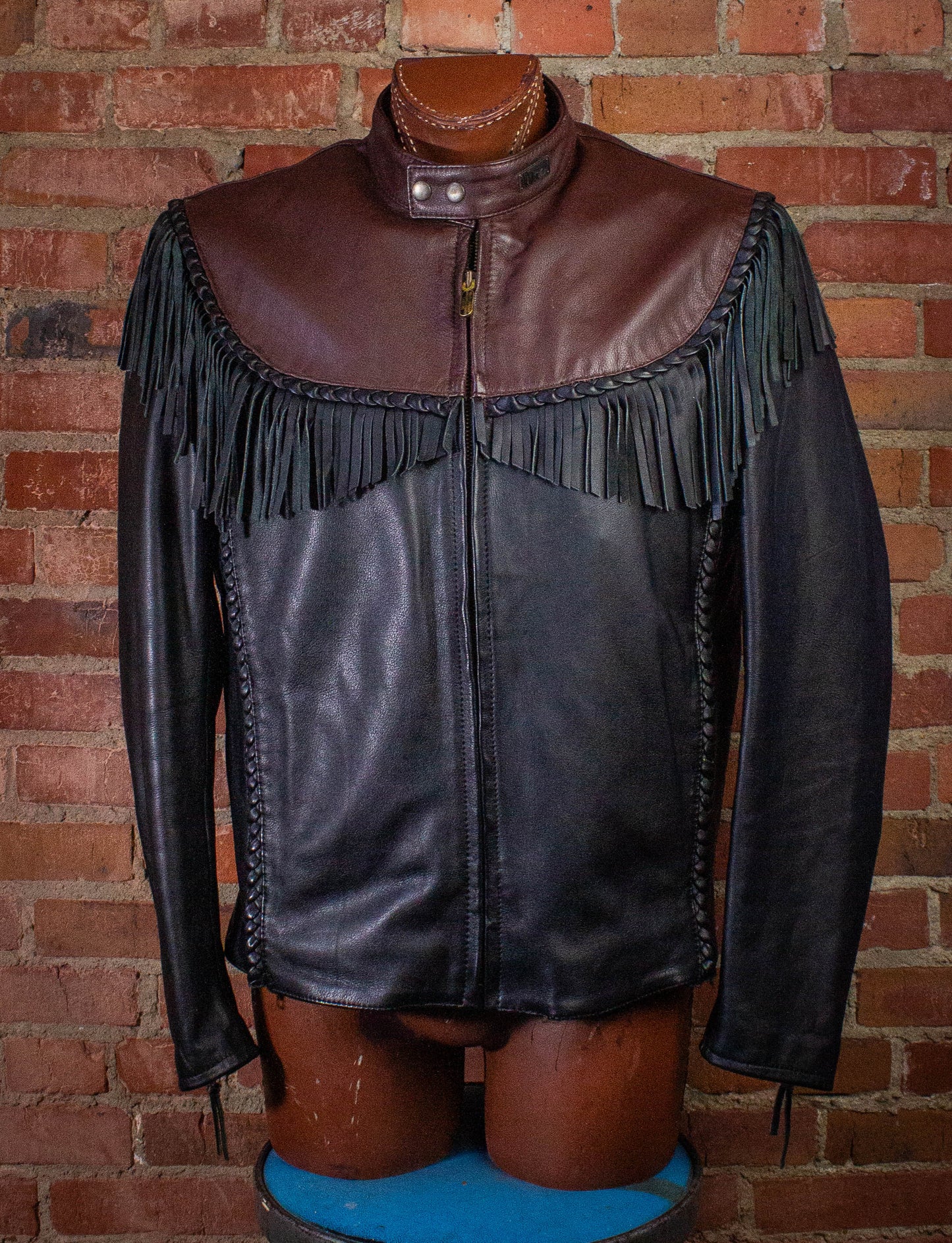 Vintage Harley Davidson Willie G Leather Fringe Jacket Black/Red XL