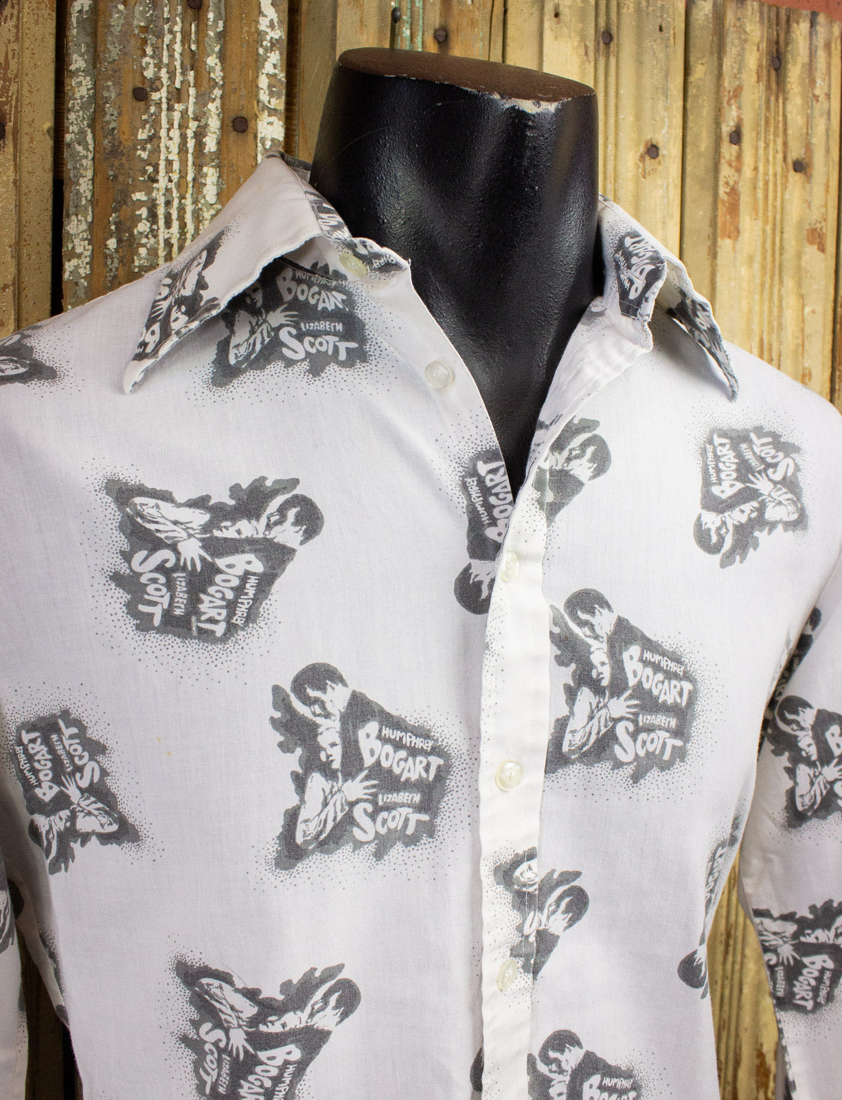 Vintage Dead Reckoning Humphrey Bogart Lizabeth Scott Button Up Shirt White Medium