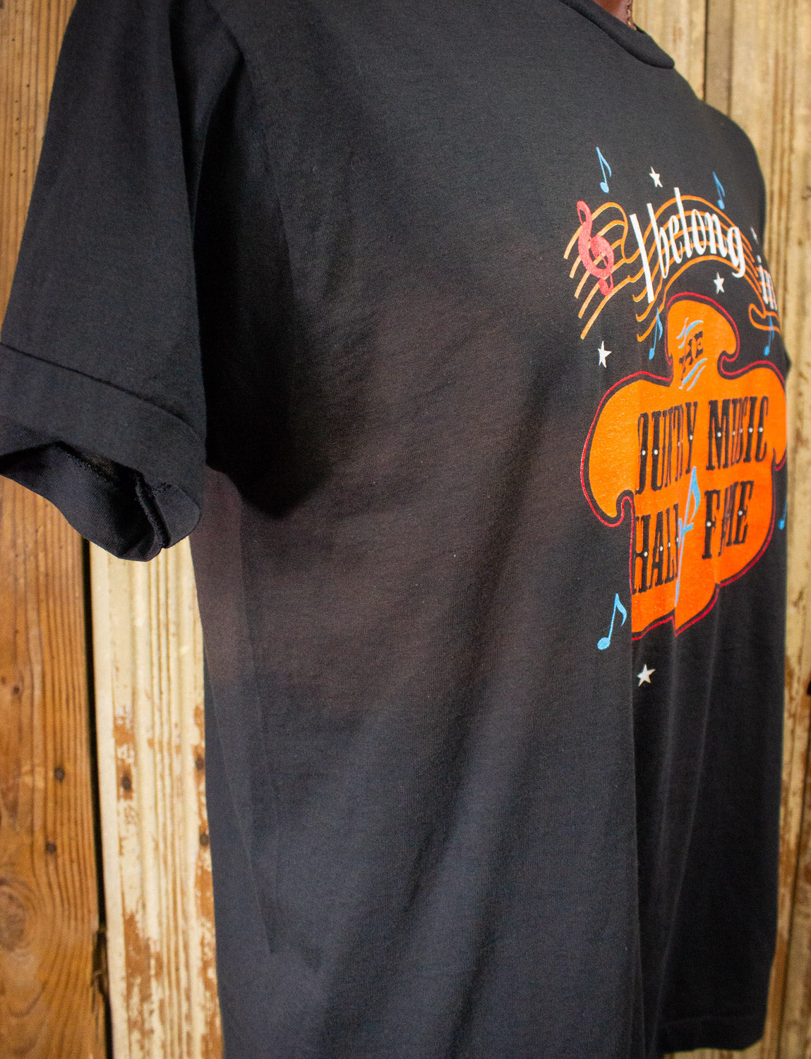 Vintage I Belong In The Country Music Hall of Fame Graphic T Shirt 80s Black XL