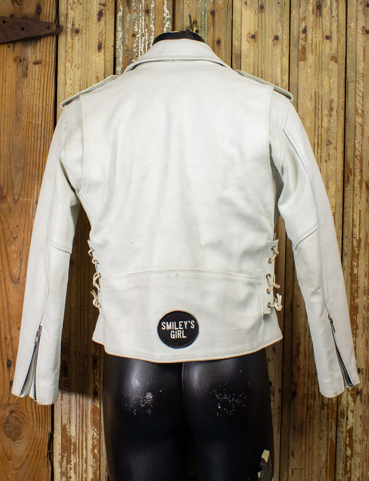 Vintage Jamin White Leather Biker Jacket Medium