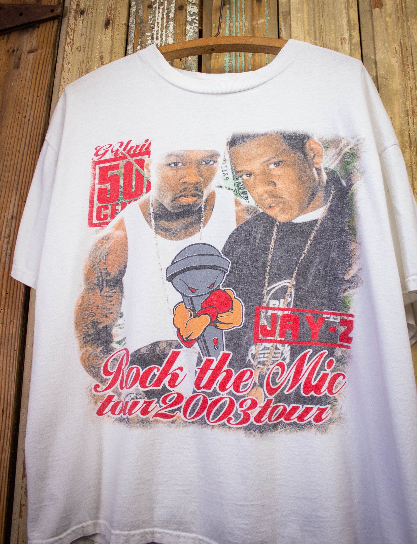 Vintage Jay Z 50 Cent Rock The Mic Rap T Shirt 2003 White XL