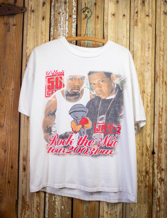 Vintage Jay Z 50 Cent Rock The Mic Rap T Shirt 2003 White XL