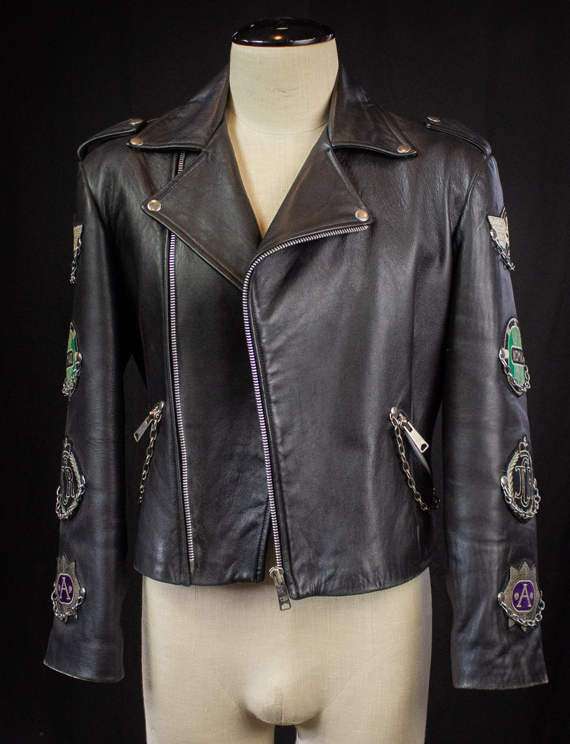 Vintage John Richmond Nomad Patches and Chains Leather Jacket 90s Medium