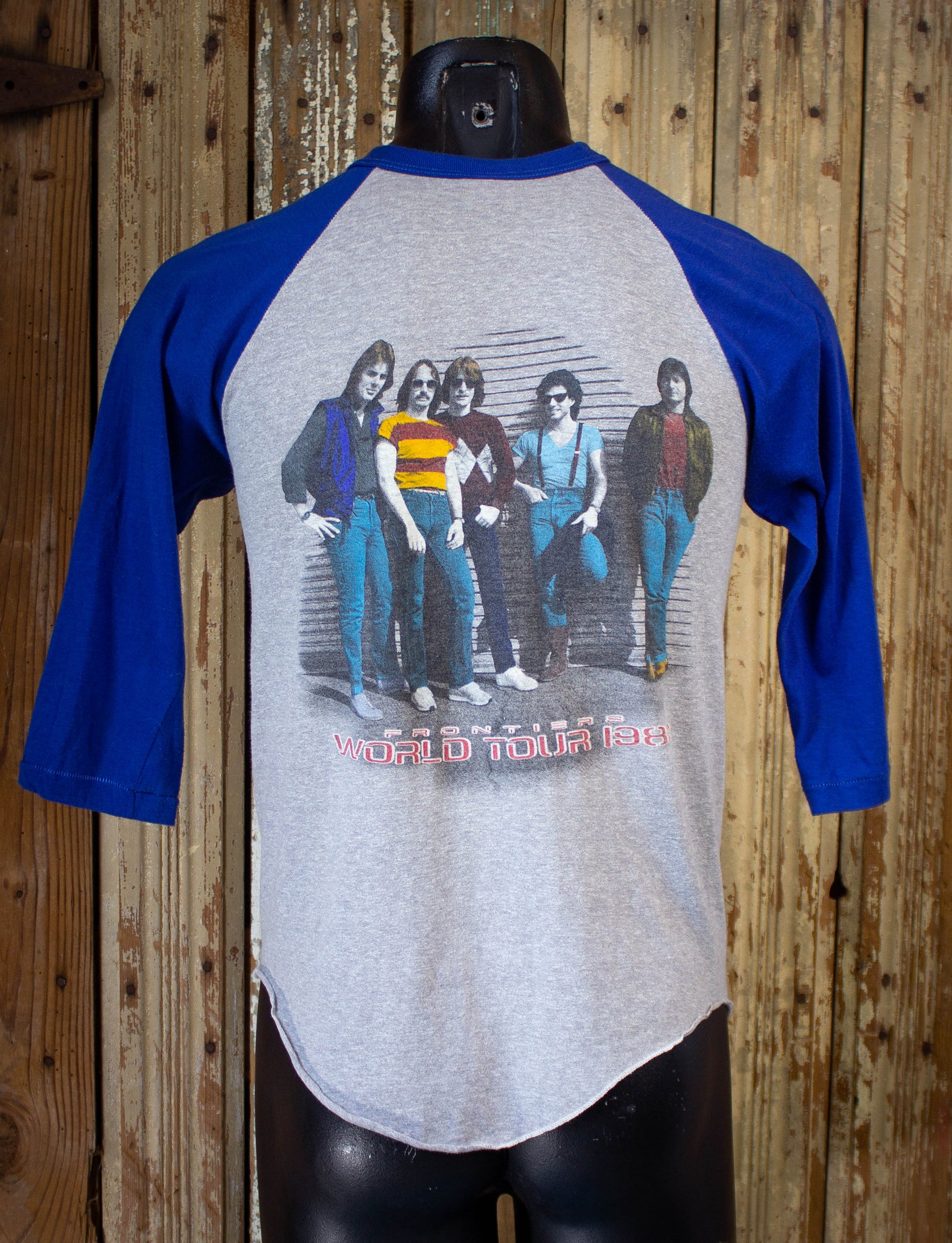 Vintage Journey Frontiers Concert T-Shirt 1983 Blue And Grey Raglan S