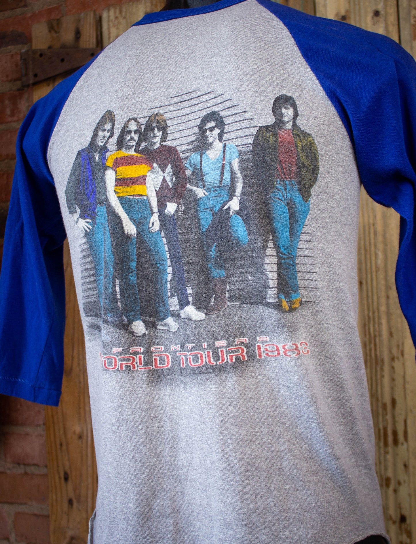 Vintage Journey Frontiers Concert T-Shirt 1983 Blue And Grey Raglan S