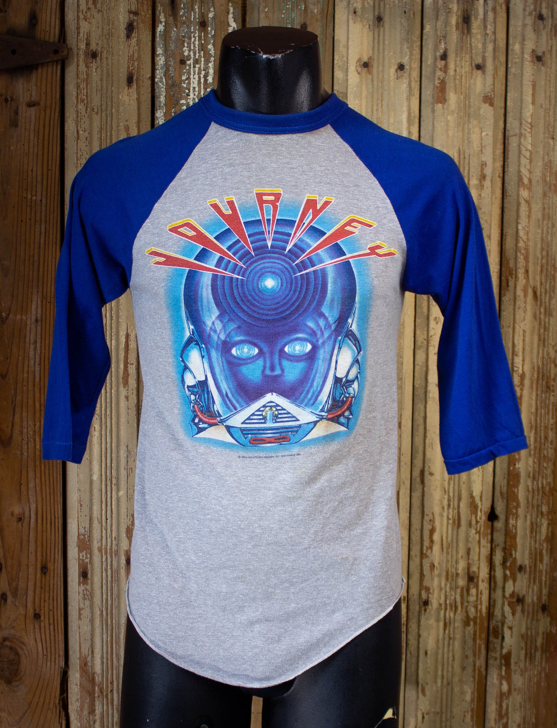 Vintage Journey Frontiers Concert T-Shirt 1983 Blue And Grey Raglan S