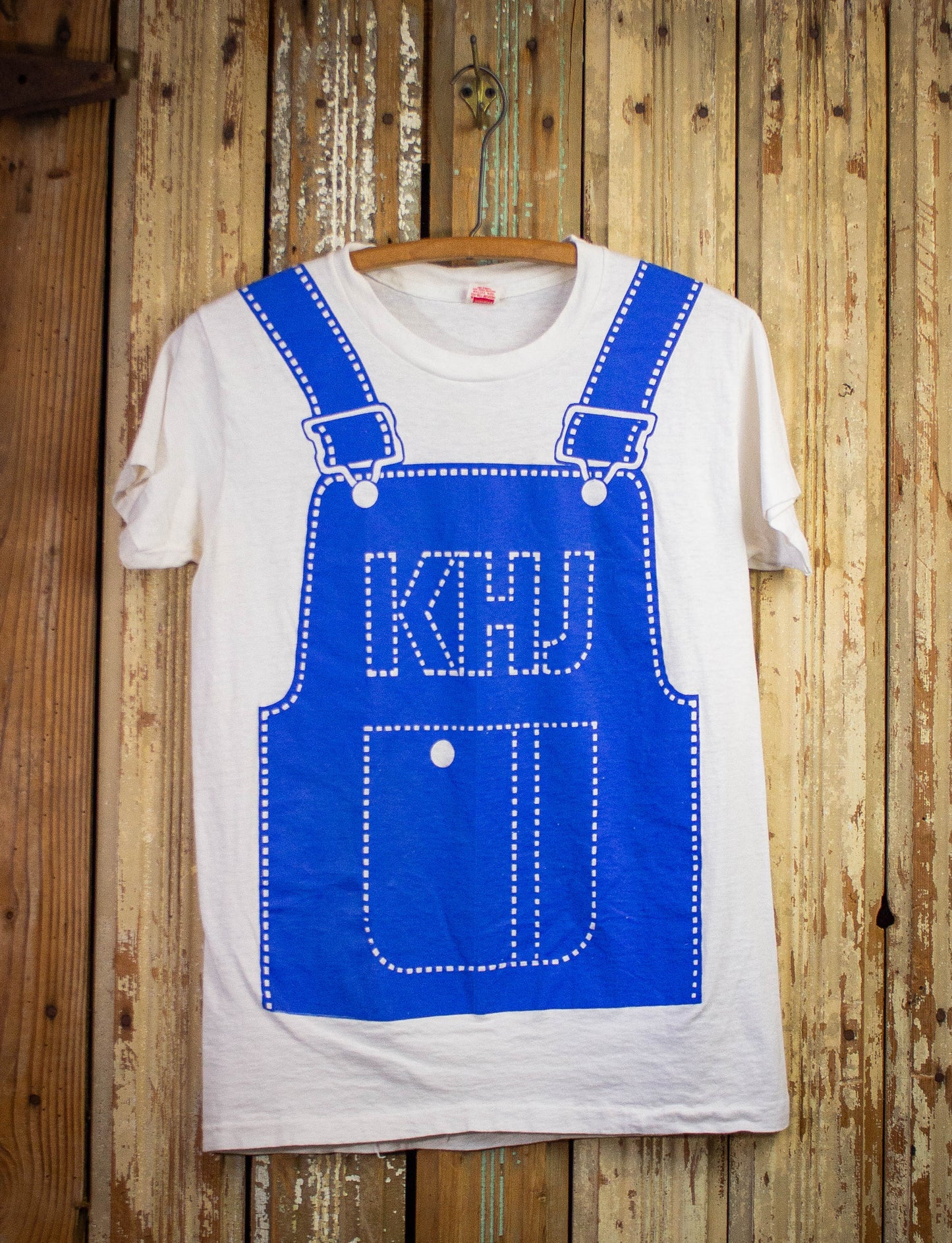 Vintage KHJ Overalls Graphic T Shirt 80s White Small