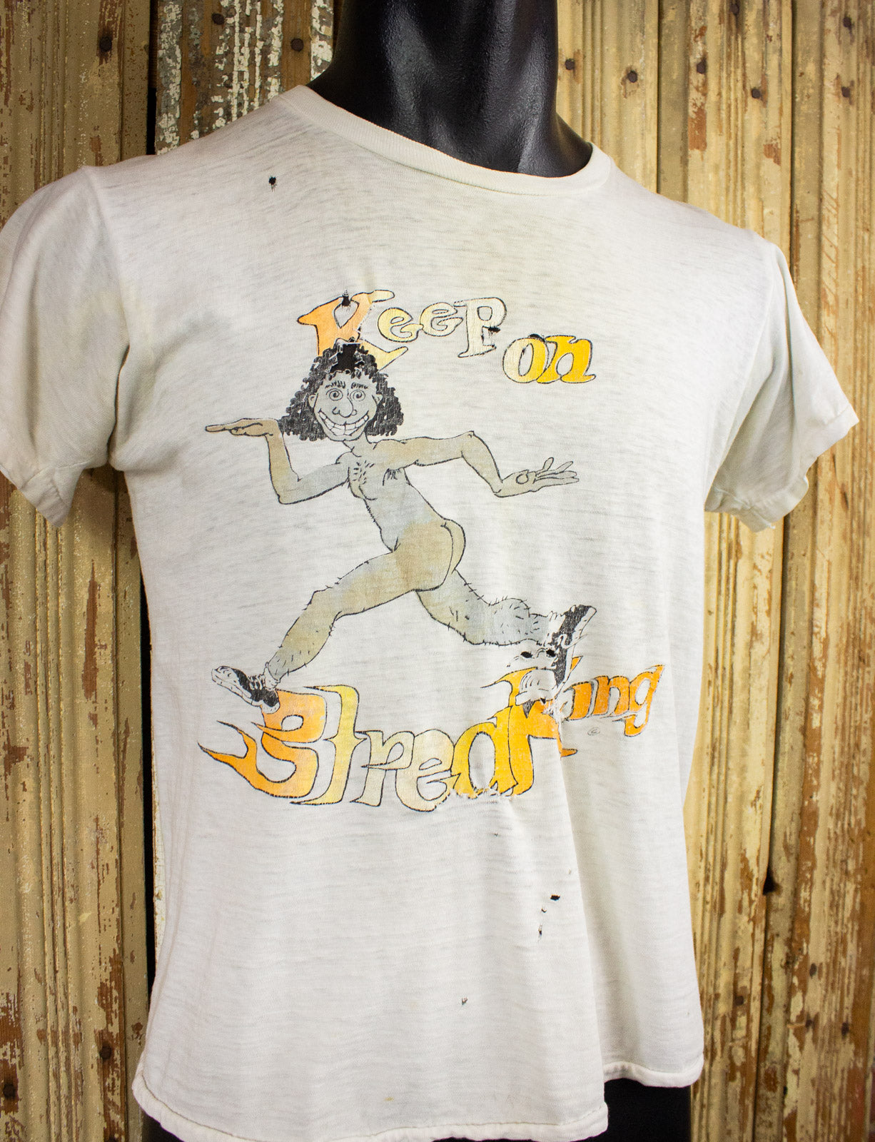 Vintage Keep On Streaking Graphic T Shirt 70s White Small/Medium