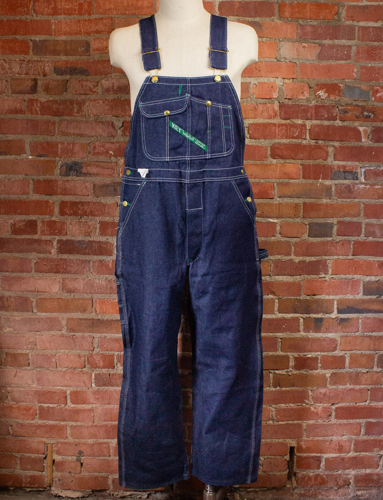 Vintage Key Imperial Denim Overalls Deadstock 80s Dark Wash 36x31