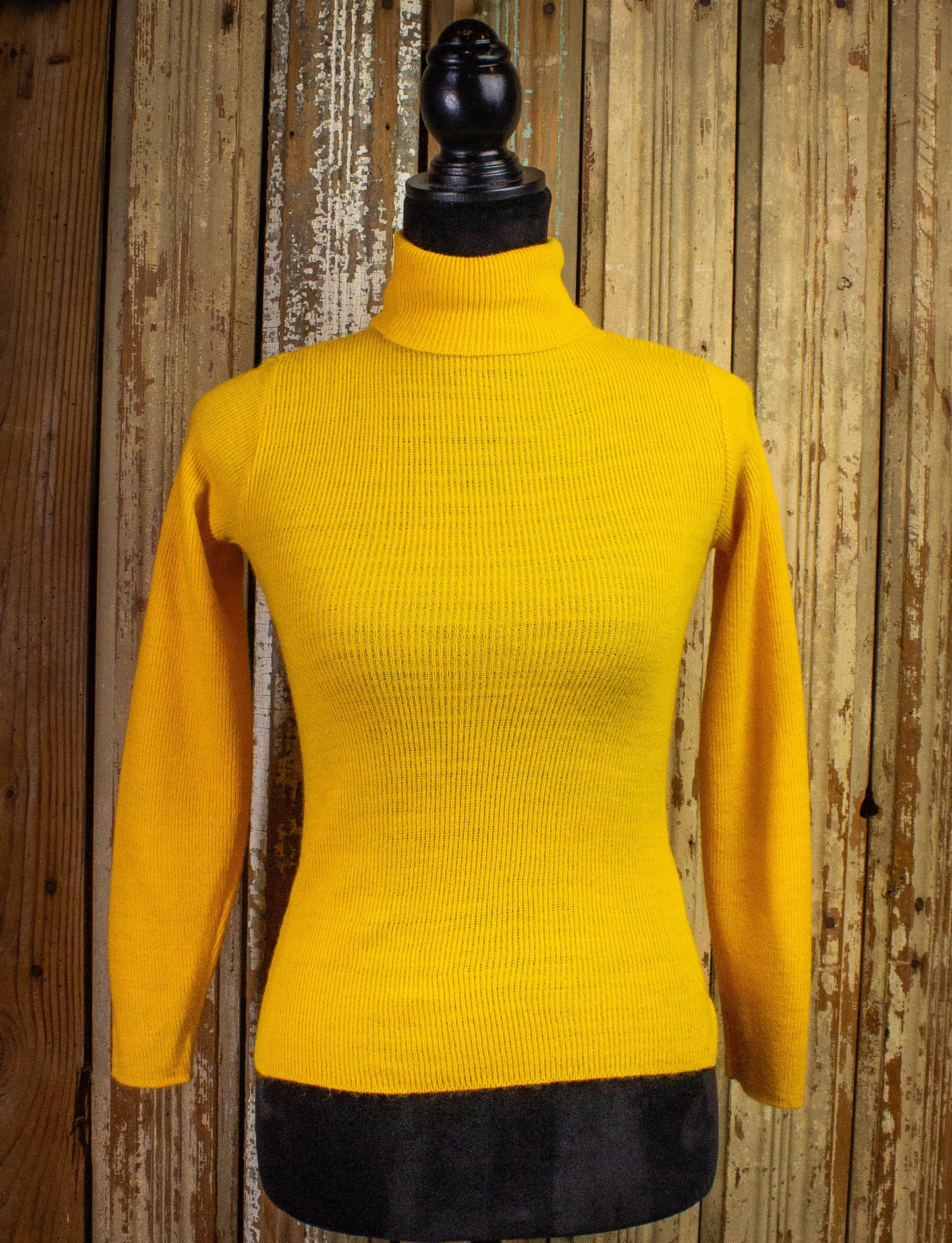 Vintage Knit One Turtle Neck Sweater 70s Yellow XS