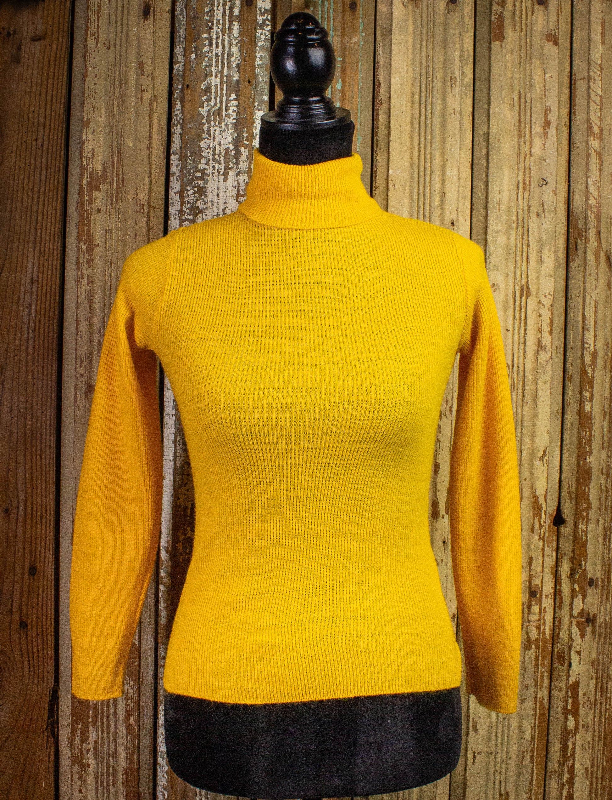 Vintage Knit One Turtle Neck Sweater 70s Yellow XS