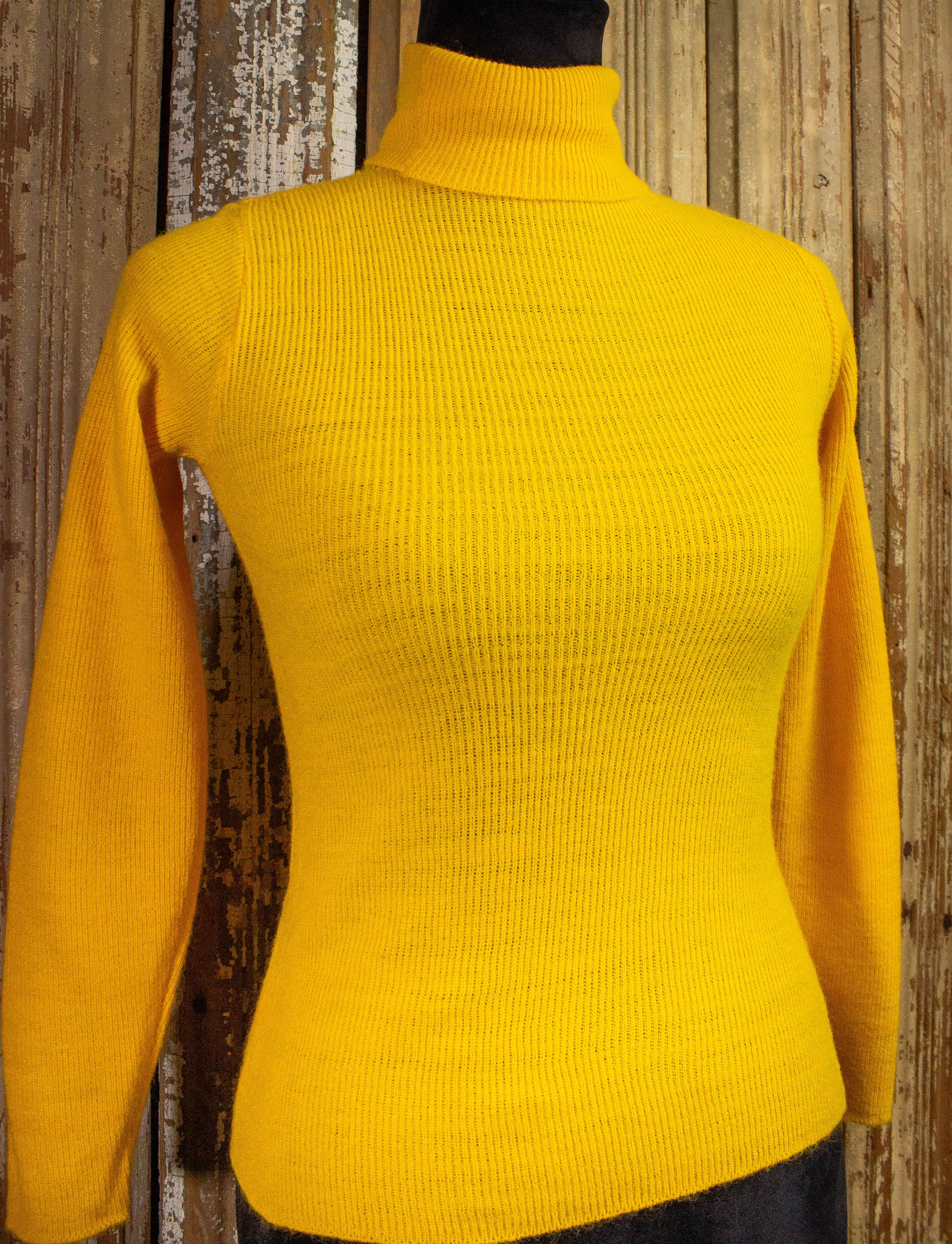 Vintage Knit One Turtle Neck Sweater 70s Yellow XS