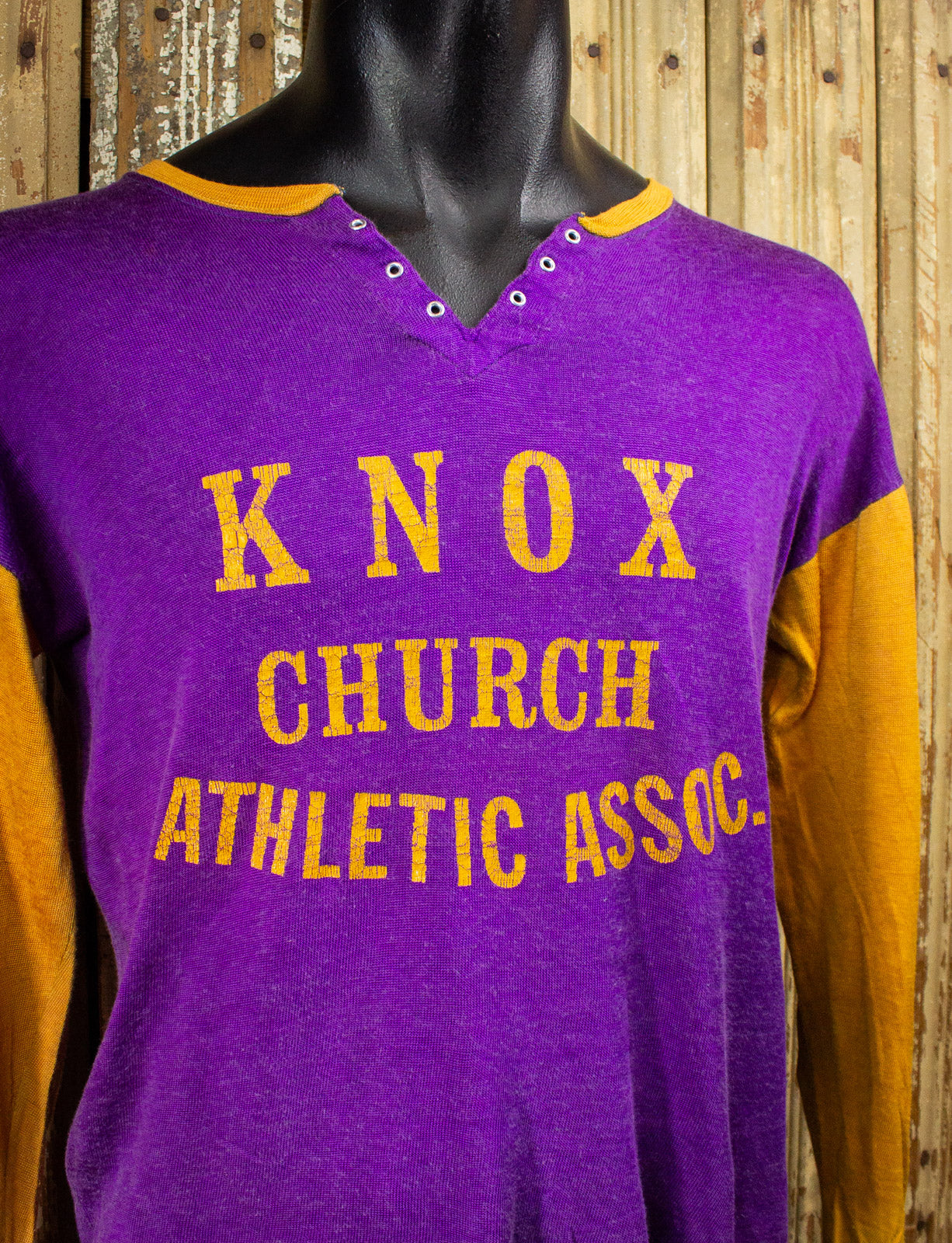 Vintage Knox Church Athletic Association Long Sleeve Henley Jersey 60s Medium