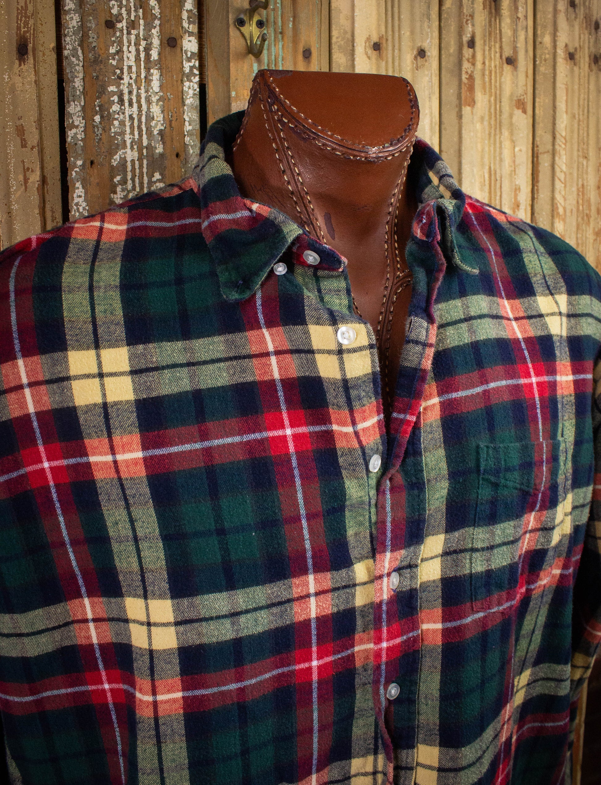 Vintage LL Bean Flannel Shirt Green/Red/Yellow XXL