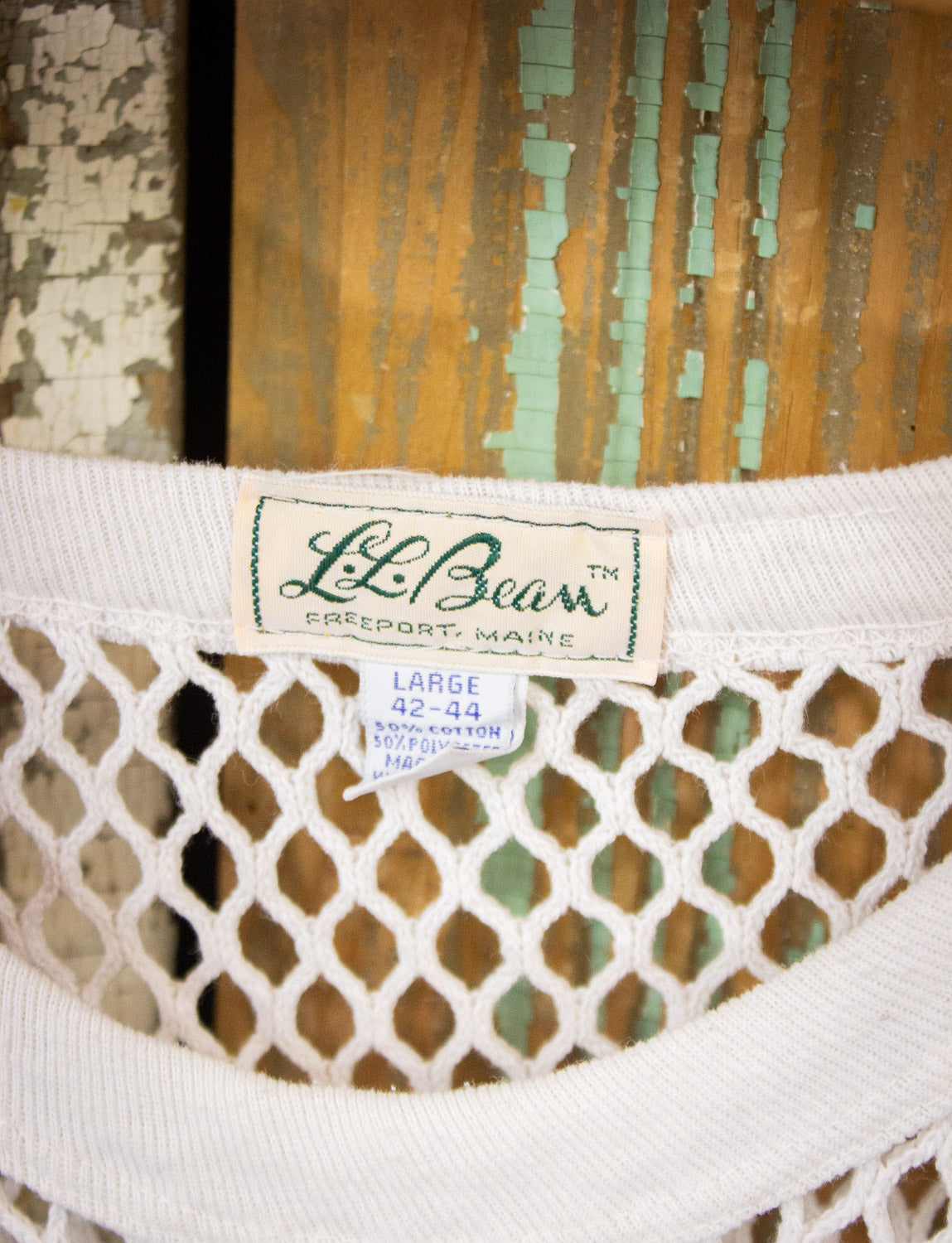 Vintage LL Bean White Mesh Fishnet Shirt 70s Large