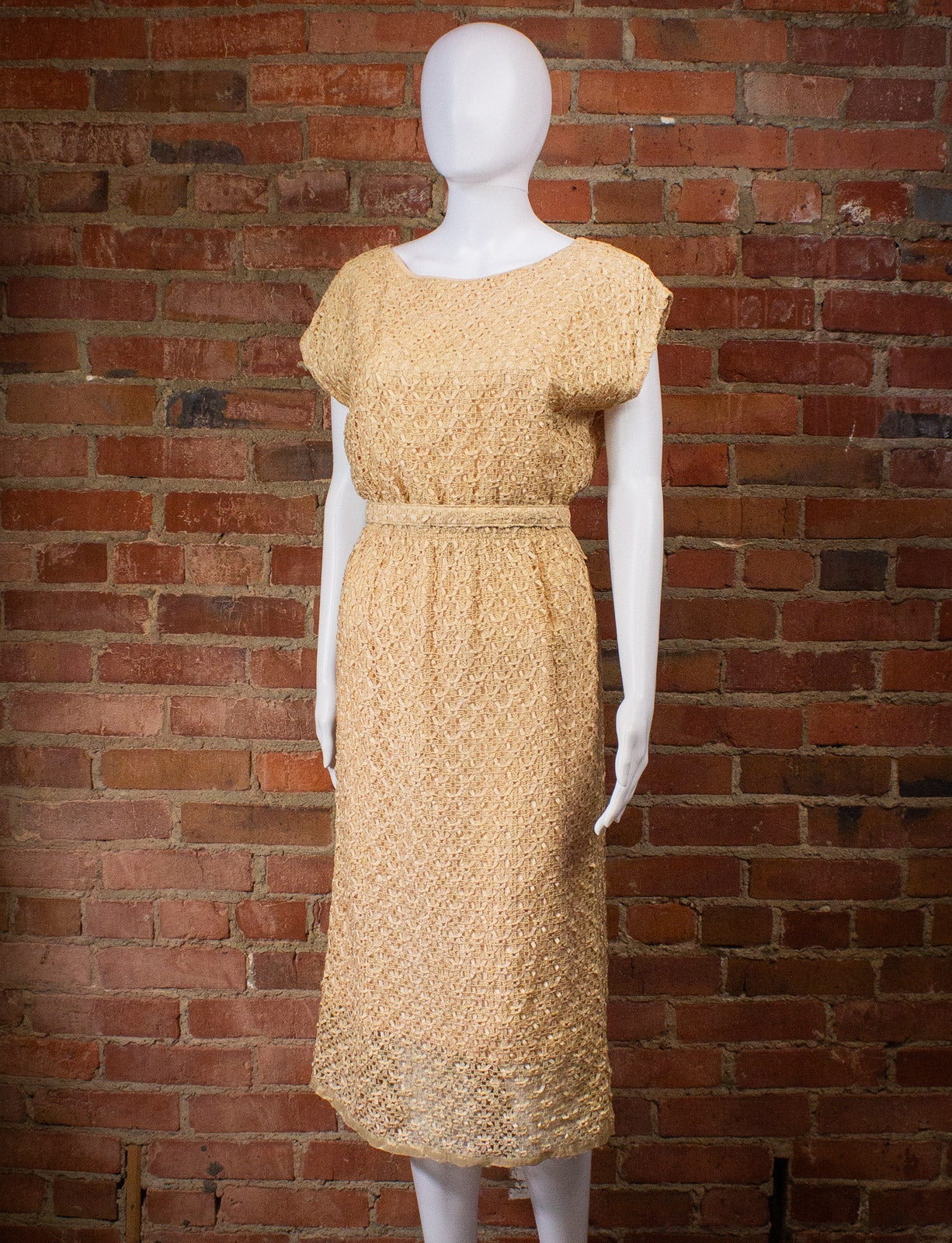 Vintage Lampi Crochet Sleeveless Dress 50s Medium