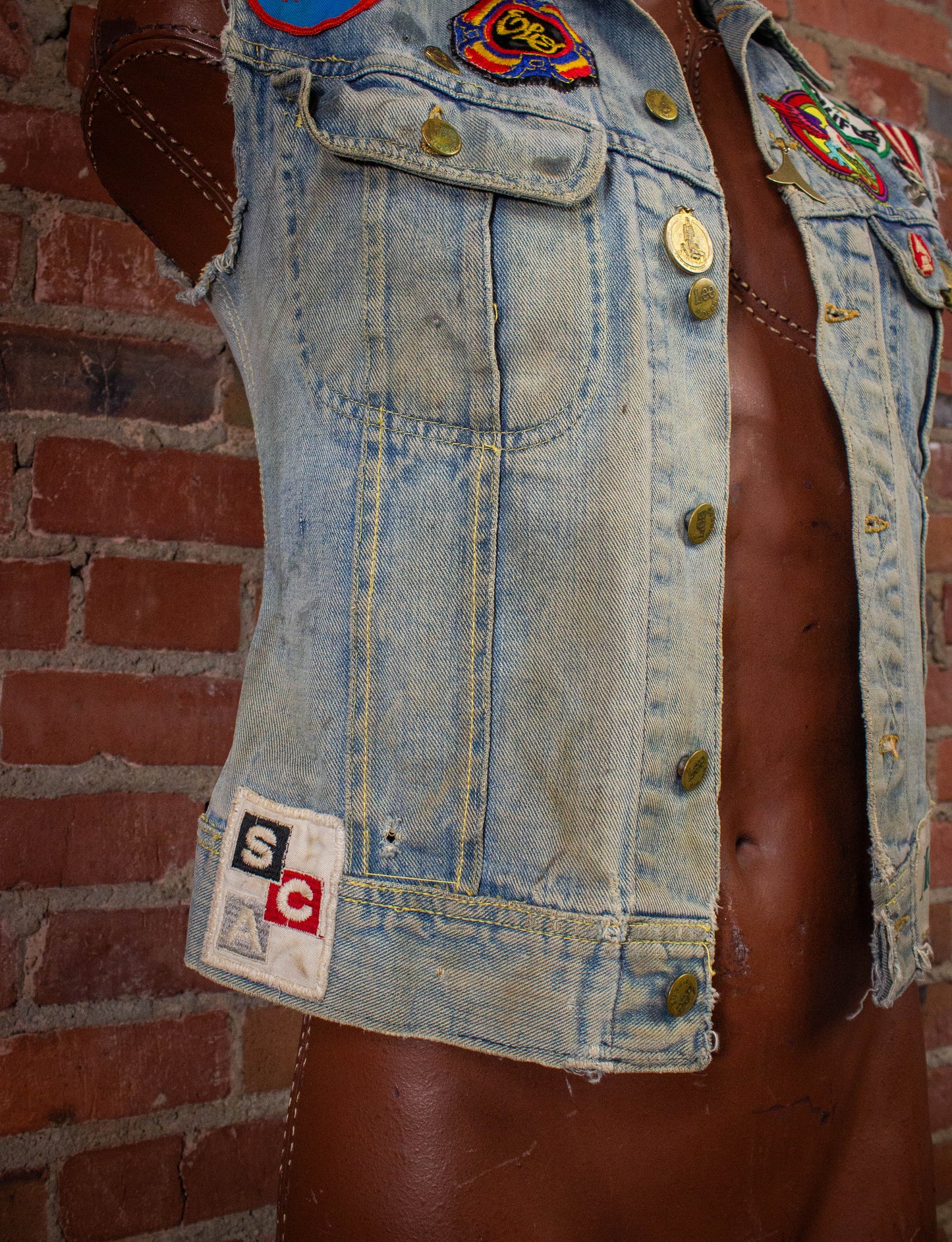 Vintage 60s 70s Lee Sanforized Patched Denim Vest Small