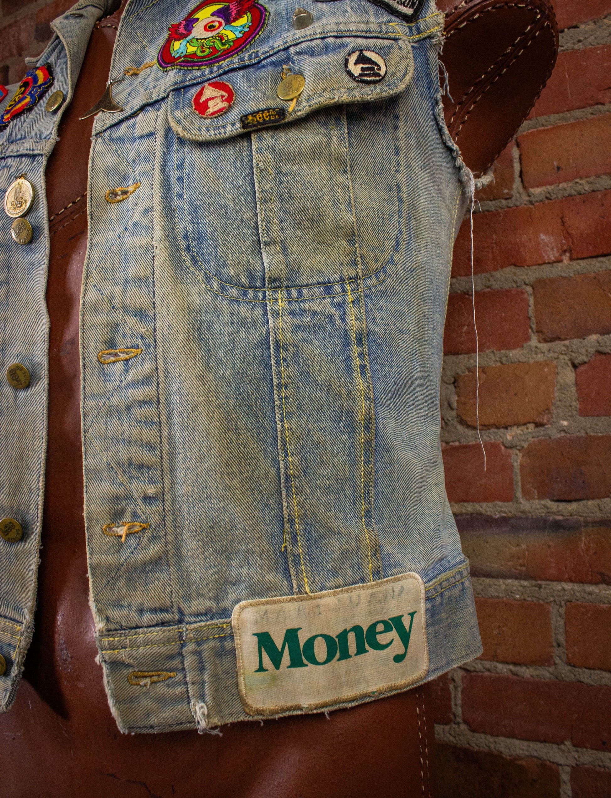 Vintage 60s 70s Lee Sanforized Patched Denim Vest Small