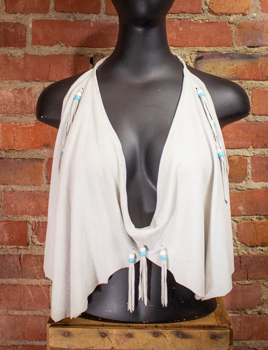 Vintage Light Blue-Grey Suede Halter Top M/L