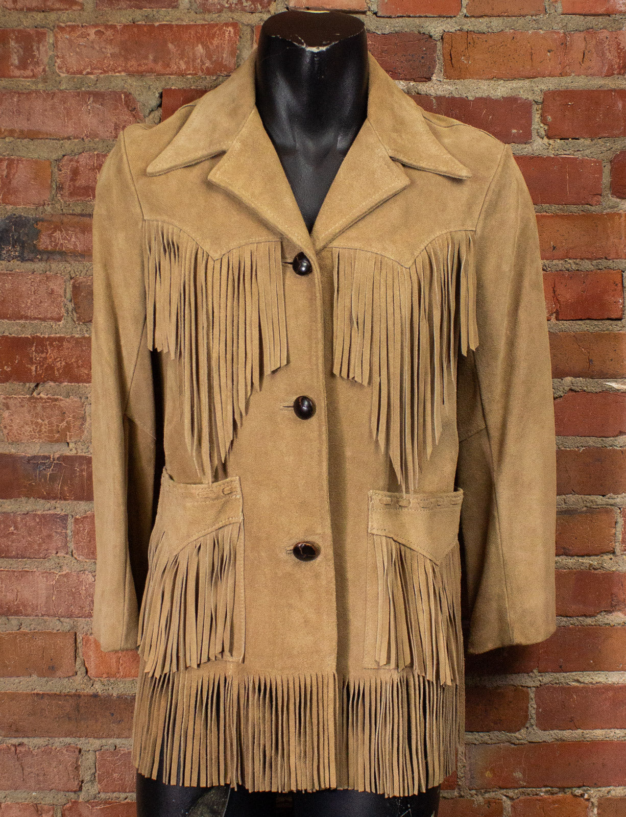 Vintage MS Pioneer Wear Tan Suede Fringe Jacket 70s