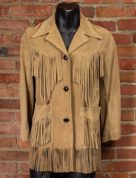 Vintage MS Pioneer Wear Tan Suede Fringe Jacket 70s