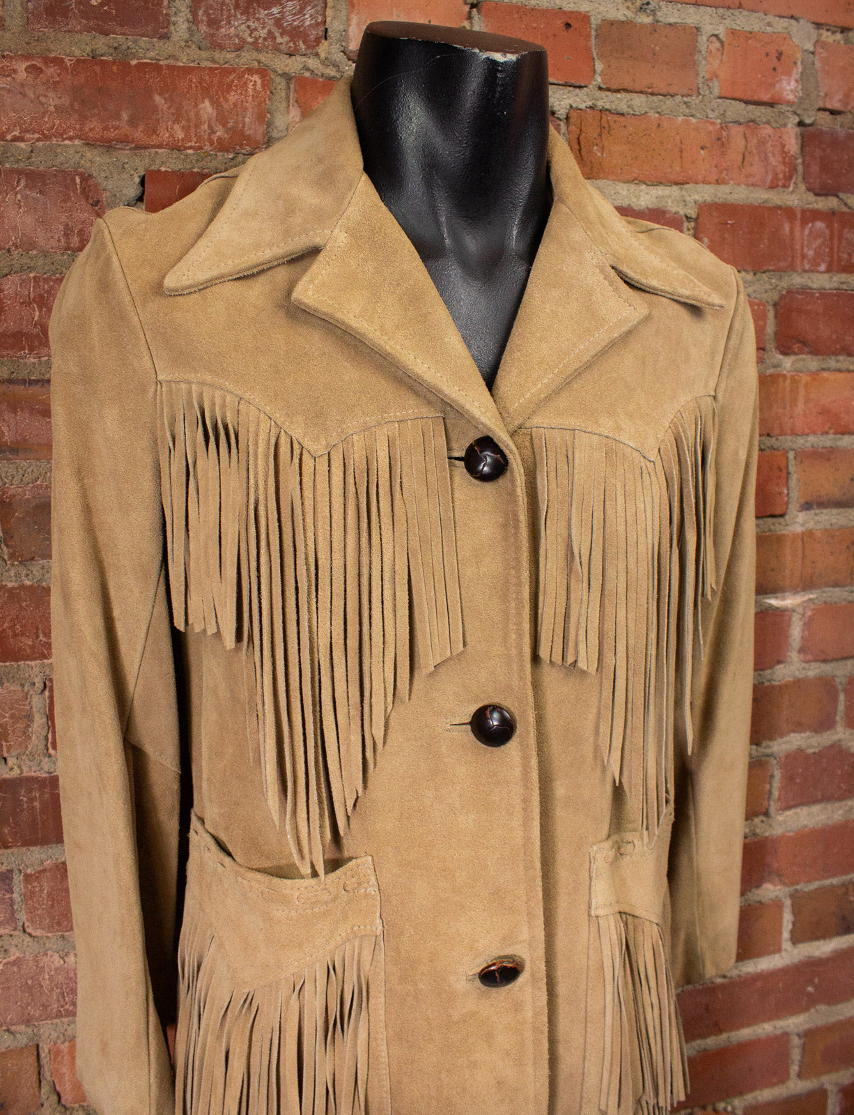 Vintage MS Pioneer Wear Tan Suede Fringe Jacket 70s