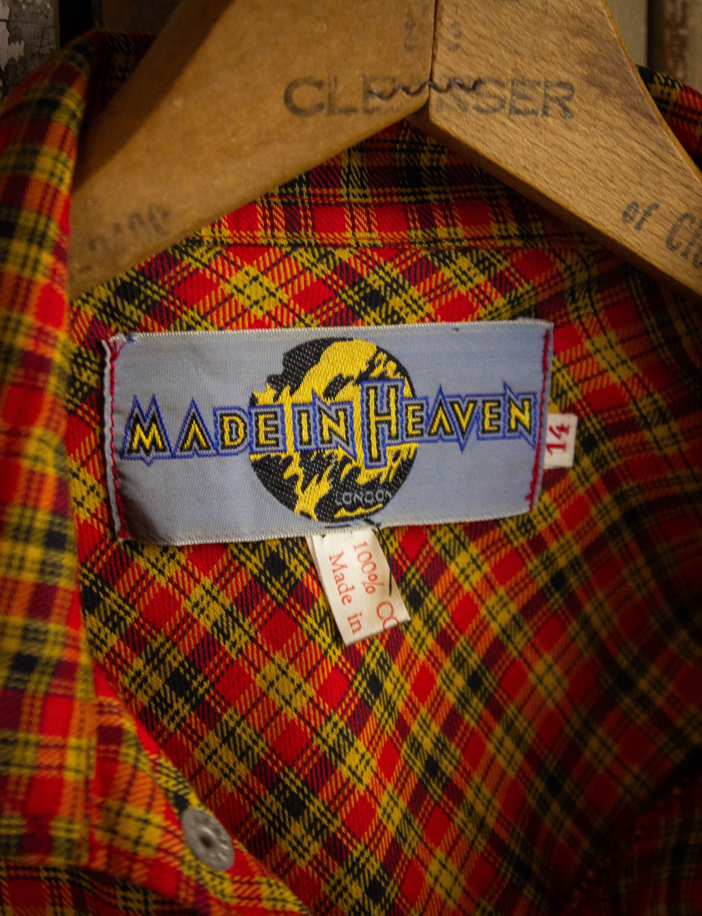 Vintage Made In Heaven Plaid Pearl Snap Western Shirt 70s Black-Yellow-Red Extra Small