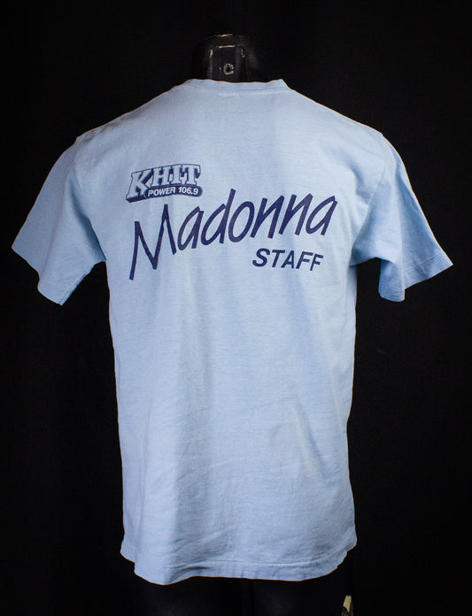 Vintage Madonna KHIT Staff Concert T Shirt 80s Blue Medium