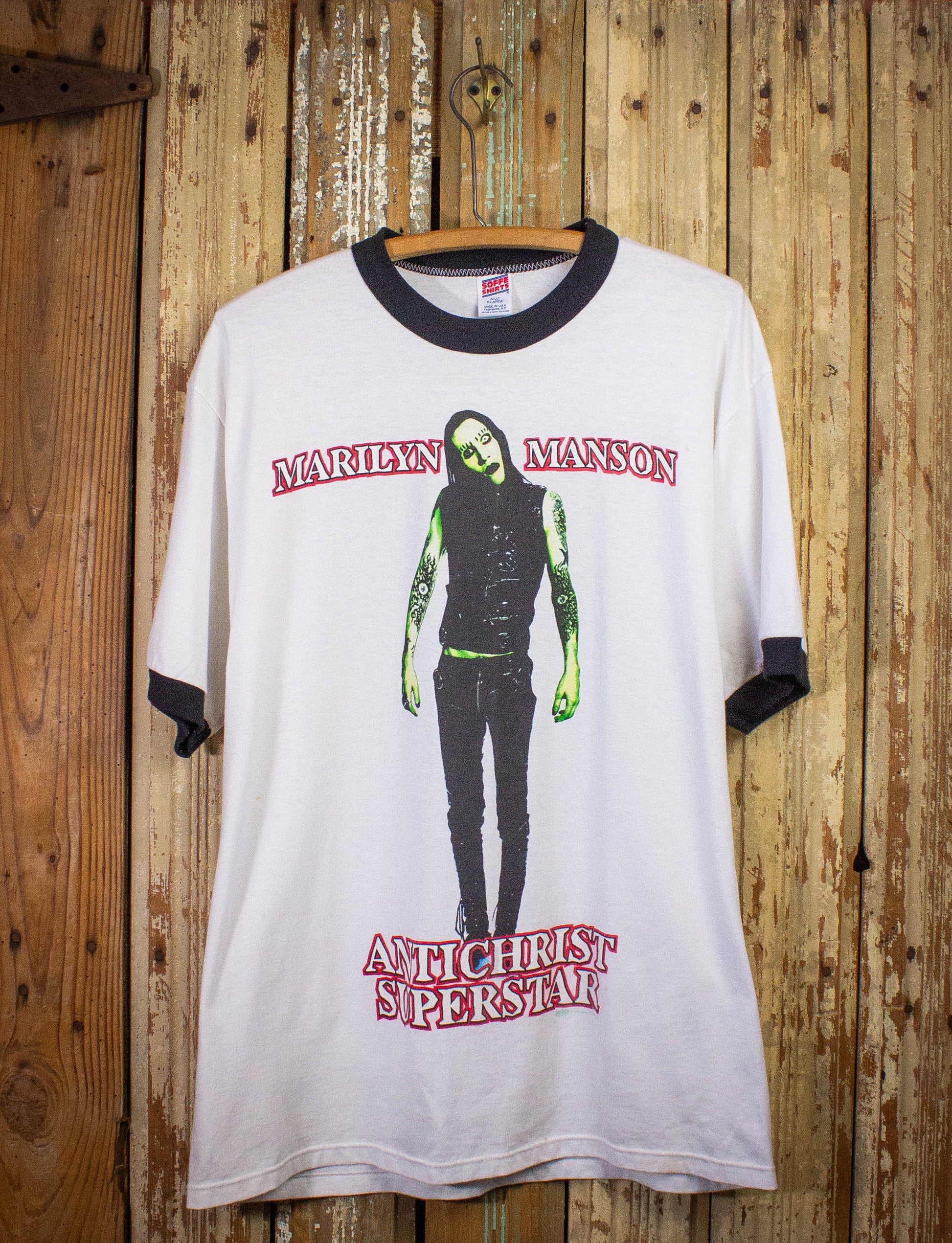 Vintage Marilyn Manson Antichrist Superstar Ringer Concert T Shirt 1995 White XL