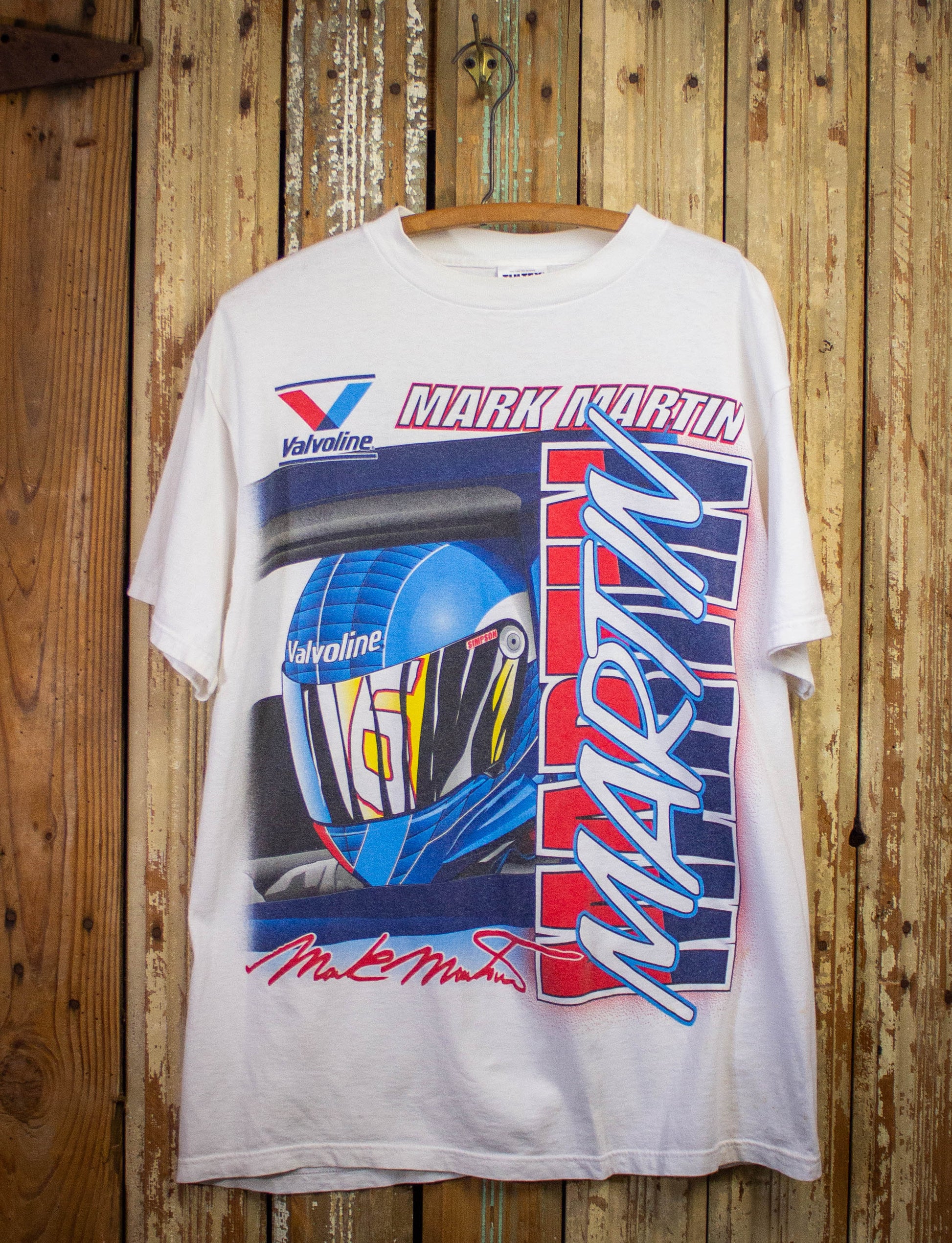 Vintage Mark Martin Valvoline Racing Graphic T Shirt 90s White XL