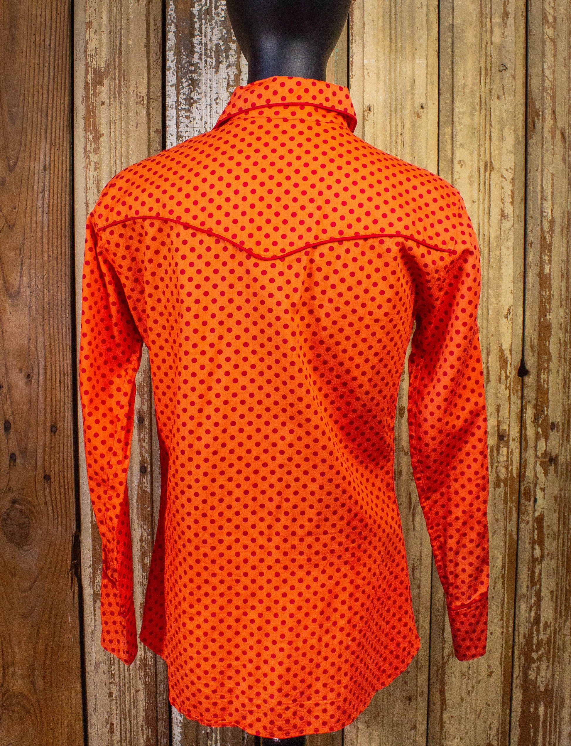 Vintage McClures Polka Dot Pearl Snap Western Shirt 60s Red/Orange Small