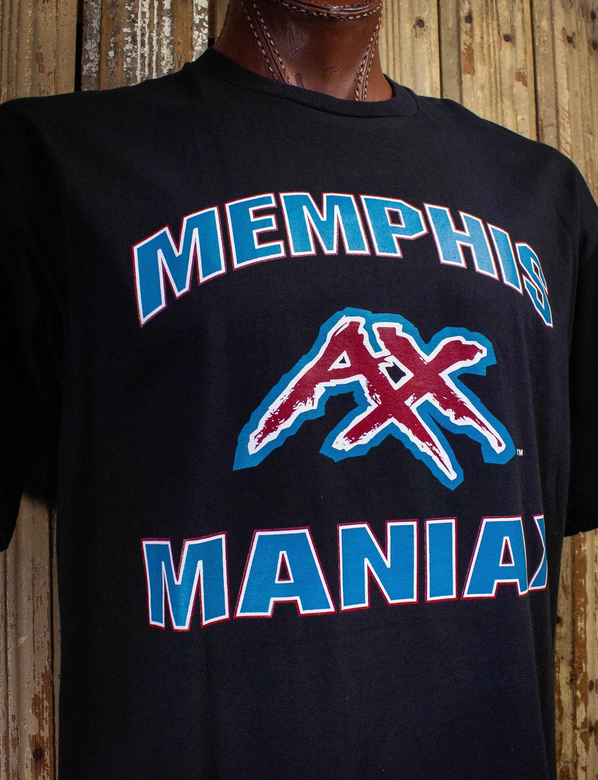 Vintage XFL Memphis Maniax Graphic T Shirt 2001 Black XL