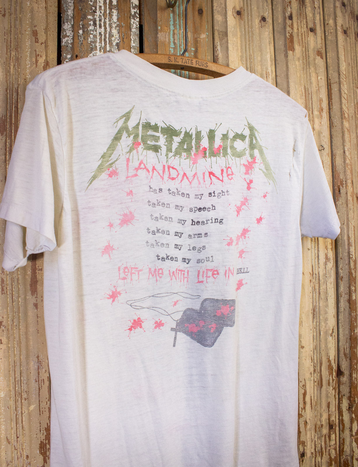 Vintage Metallica One Landmine Concert T Shirt 1989 White Medium