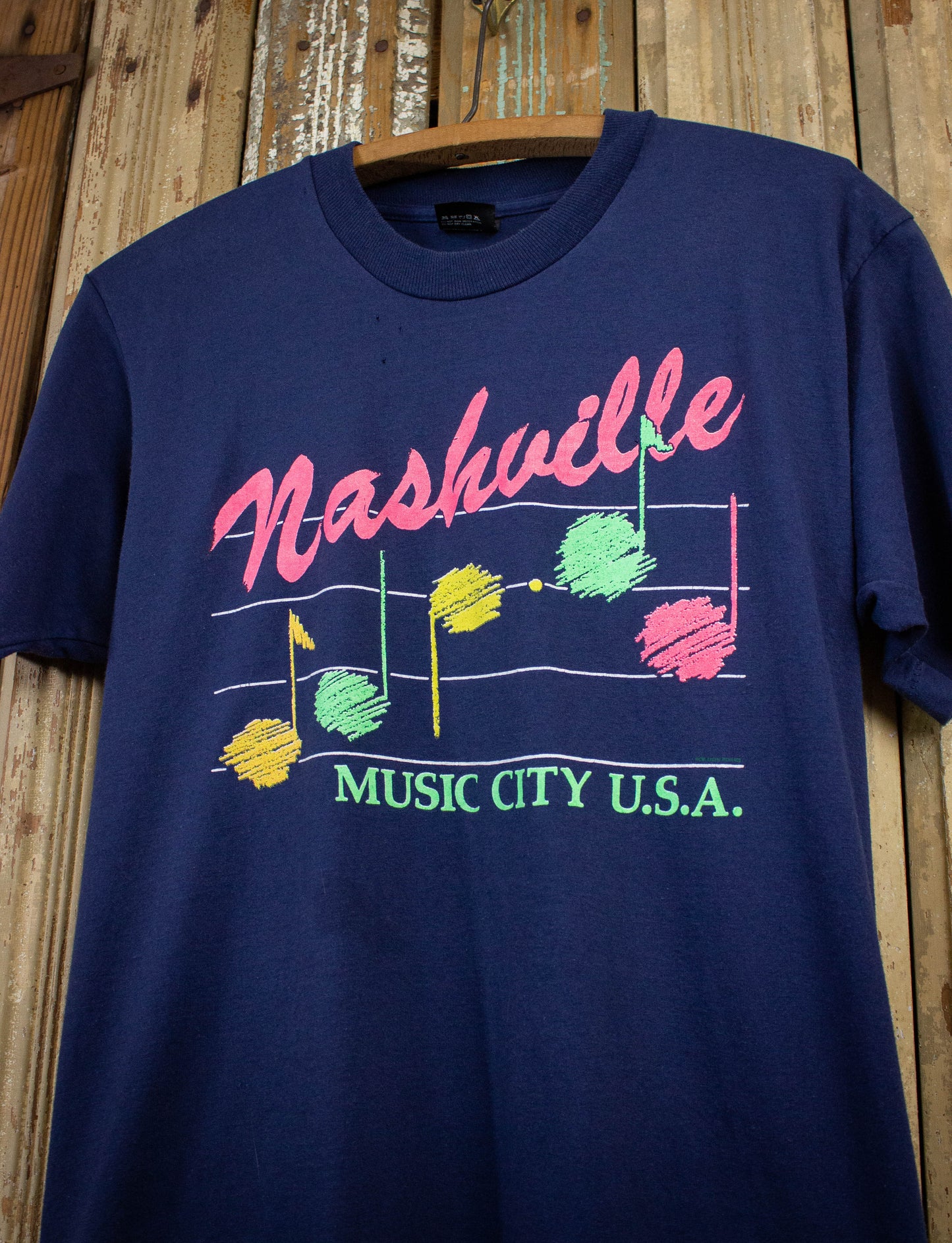 Vintage Nashville Neon Souvenir Graphic T Shirt 80s Blue Medium