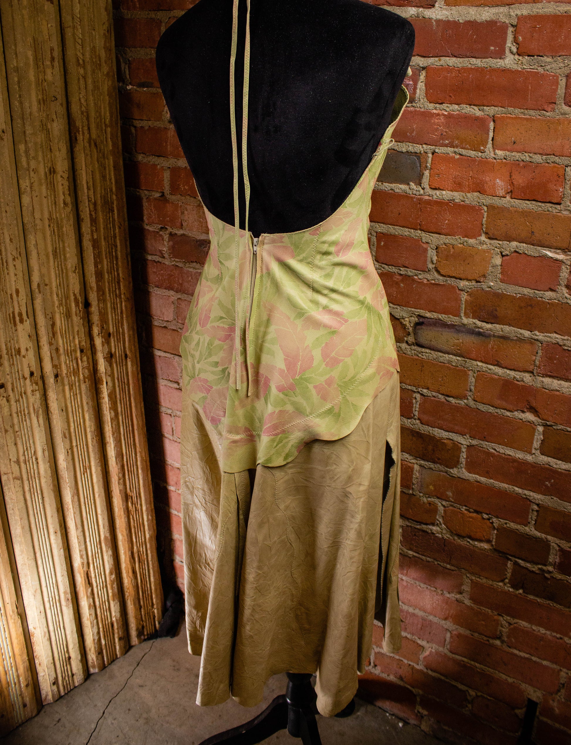 Vintage Natasa Fairy Handkerchief Leather Dress Pink/Green S